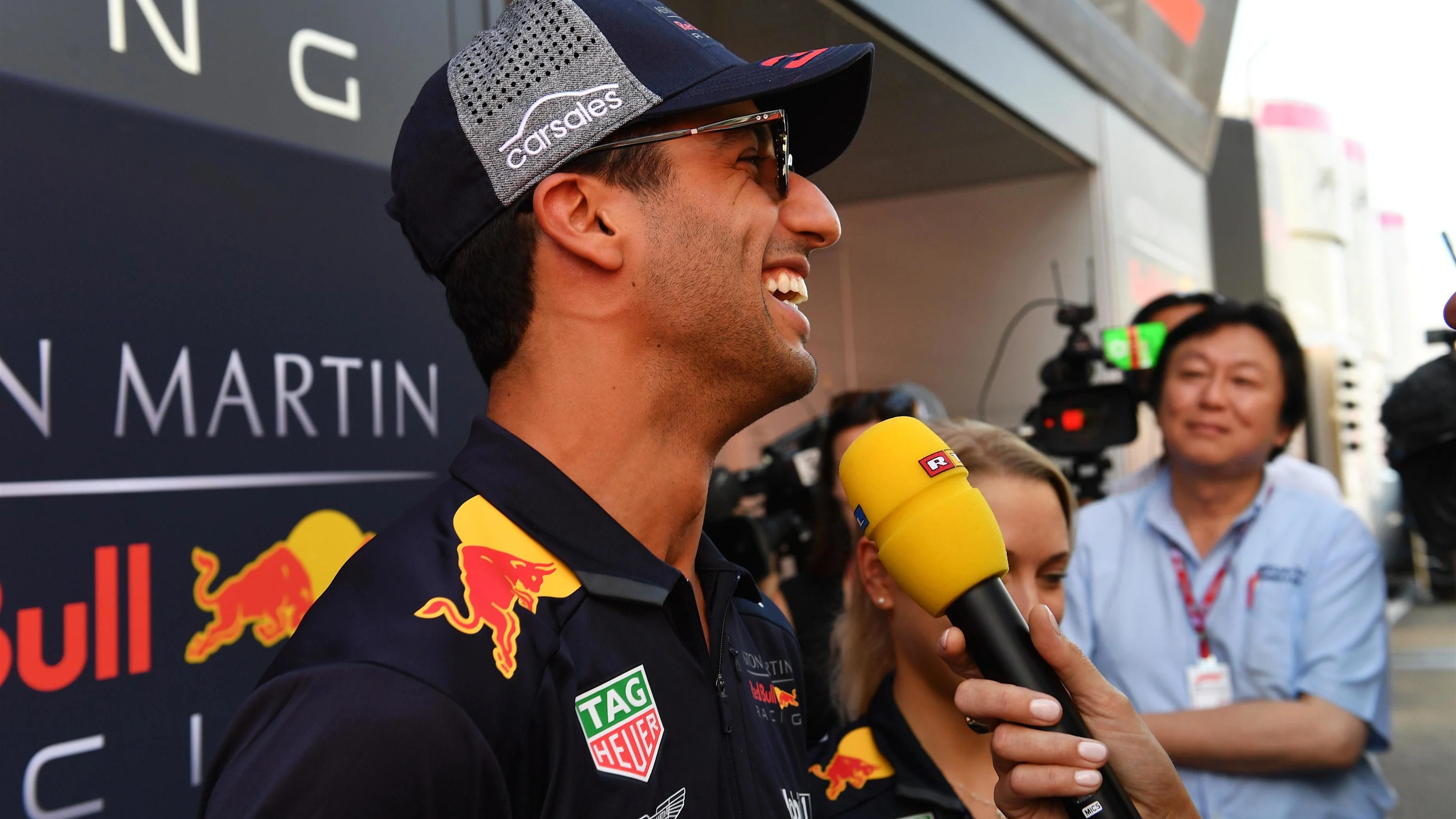 Daniel Ricciardo (AUS) Red Bull Racing talks with the media at Formula One World Championship,