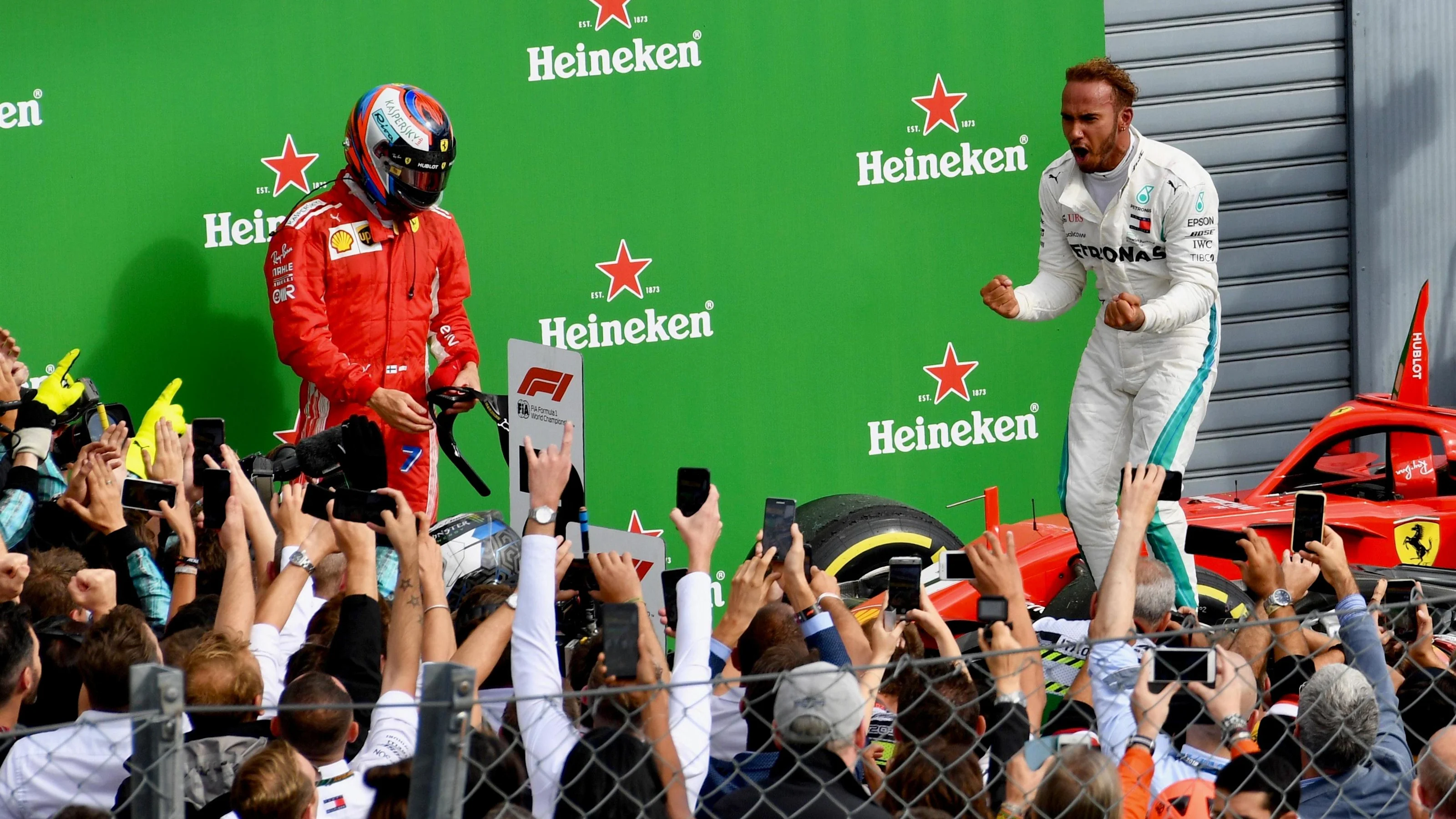 Lewis Hamilton, Mercedes AMG F1 celebrates in parc ferme at Formula One World Championship, Rd14,
