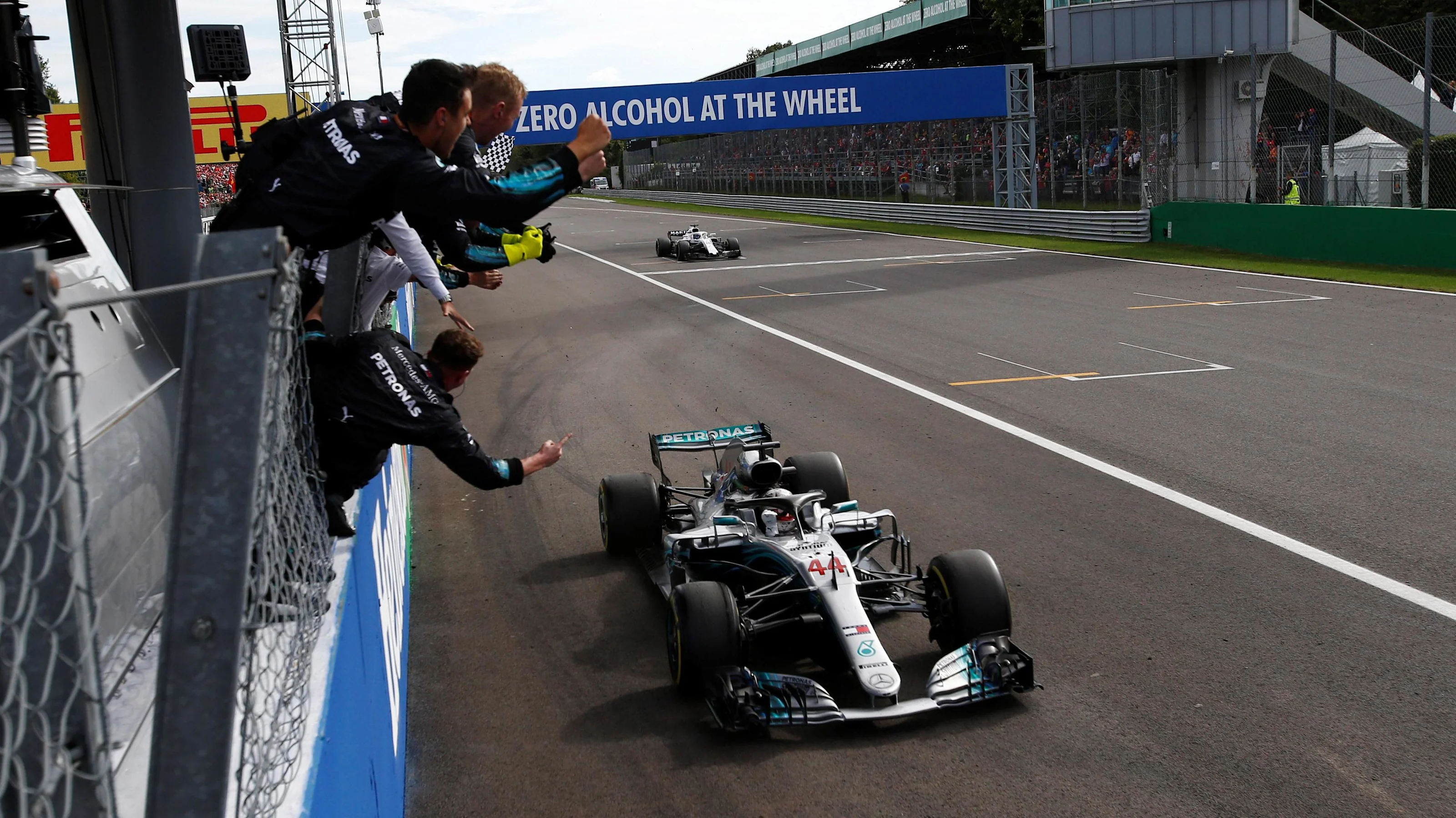 Race winner Lewis Hamilton, Mercedes AMG F1 W09 crosses the line at Formula One World Championship,