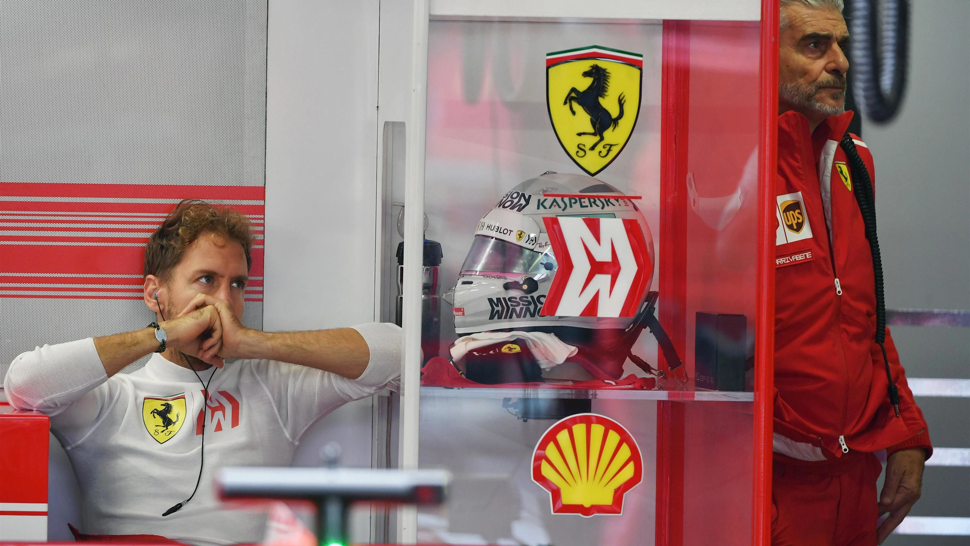 Sebastian Vettel, Ferrari and Maurizio Arrivabene, Ferrari Team Principal at Formula One World