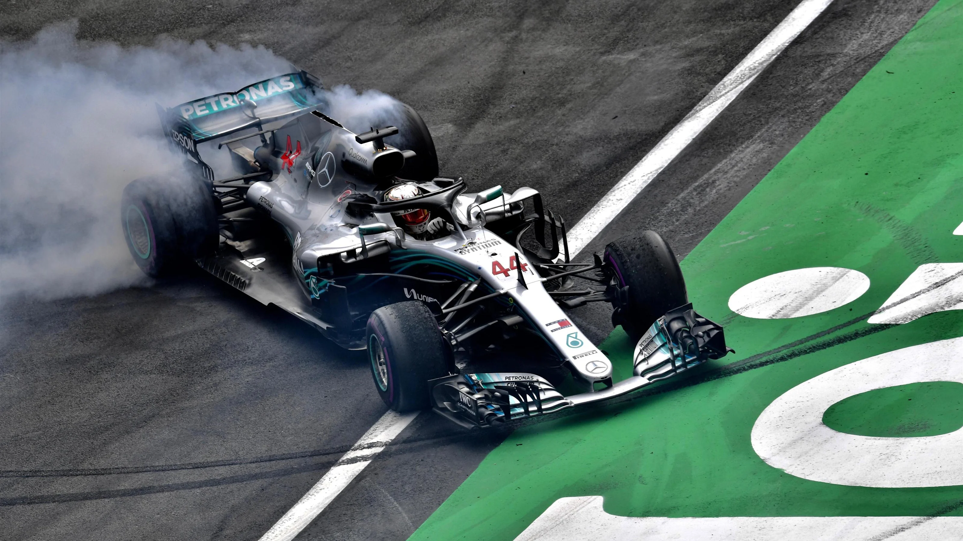 Lewis Hamilton, Mercedes-AMG F1 W09 EQ Power+ celebrates with donuts at Formula One World