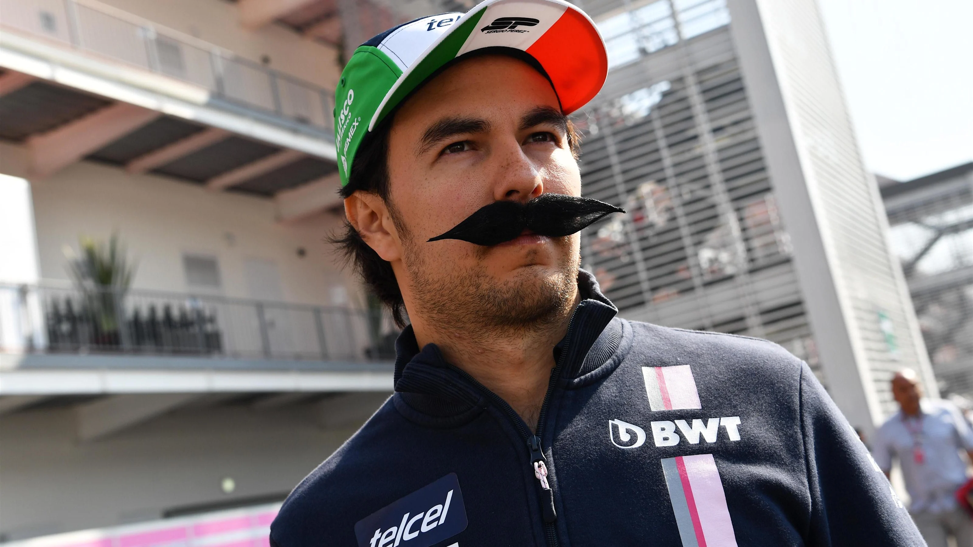 Sergio Perez, Racing Point Force India with moustache at Formula One World Championship, Rd19,