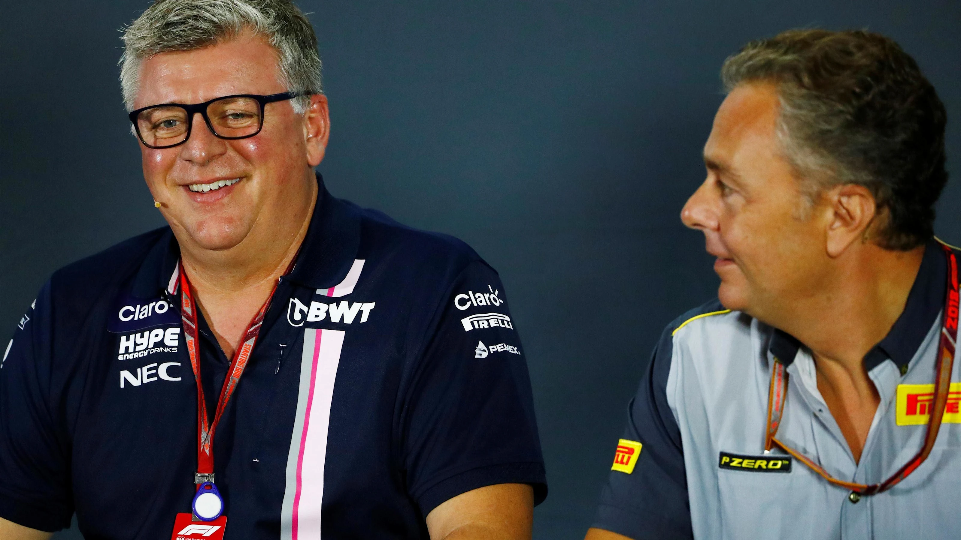 Otmar Szafnauer, Racing Point Force India Team Principal and Mario Isola, Pirelli Sporting Director