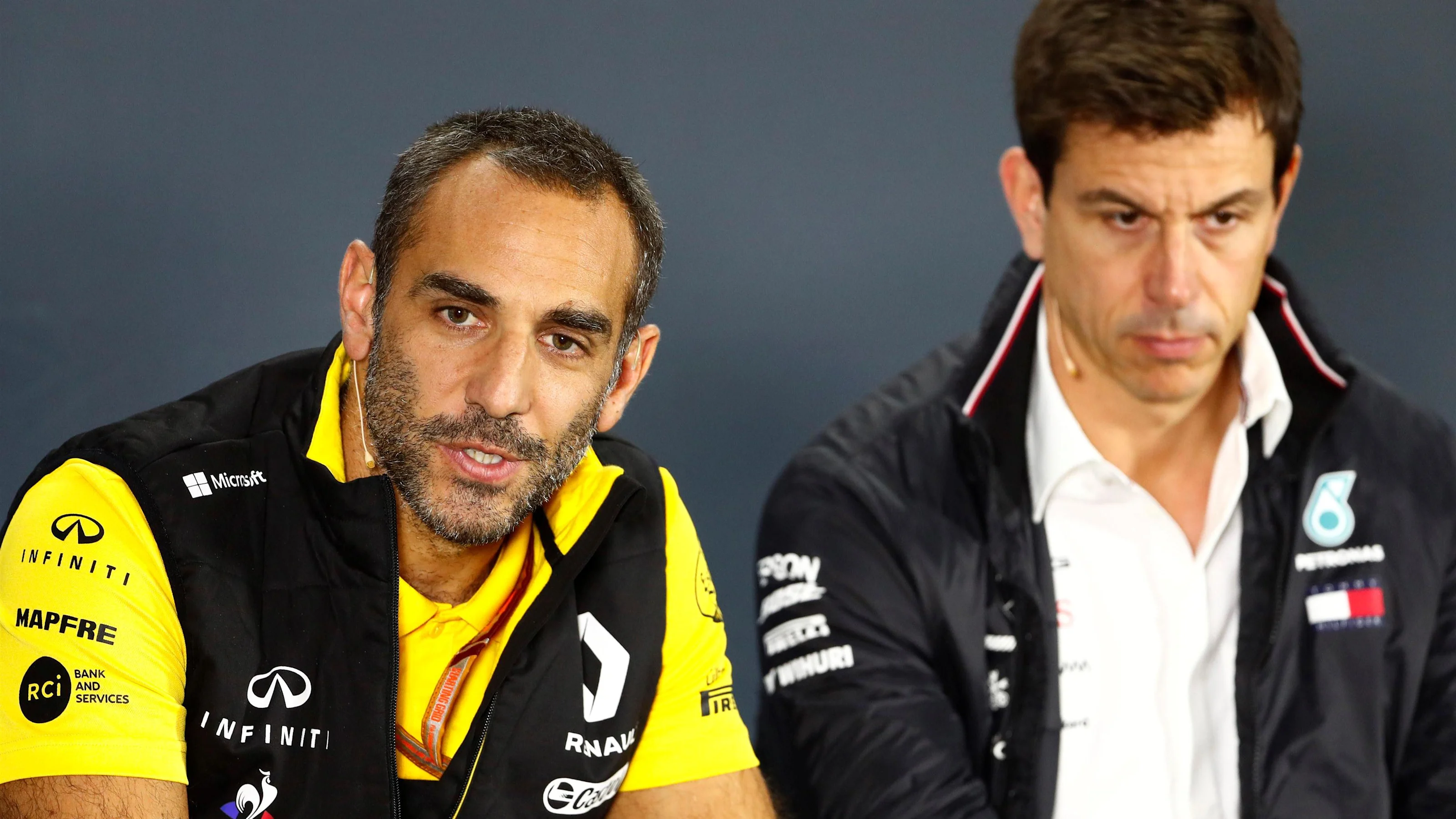 Cyril Abiteboul, Renault Sport F1 Managing Director and Toto Wolff, Mercedes AMG F1 Director of