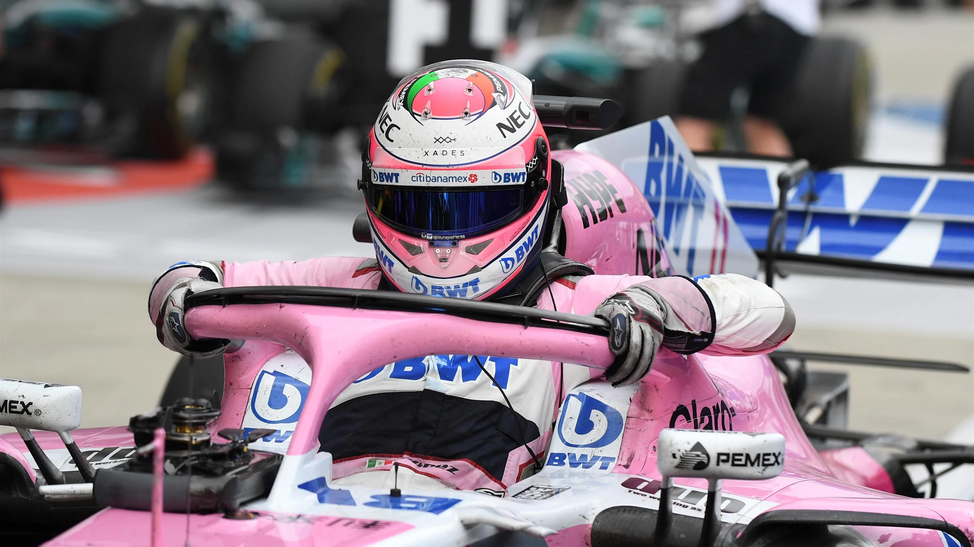 Sergio Perez, Racing Point Force India F1 Team in parc ferme at Formula One World Championship,