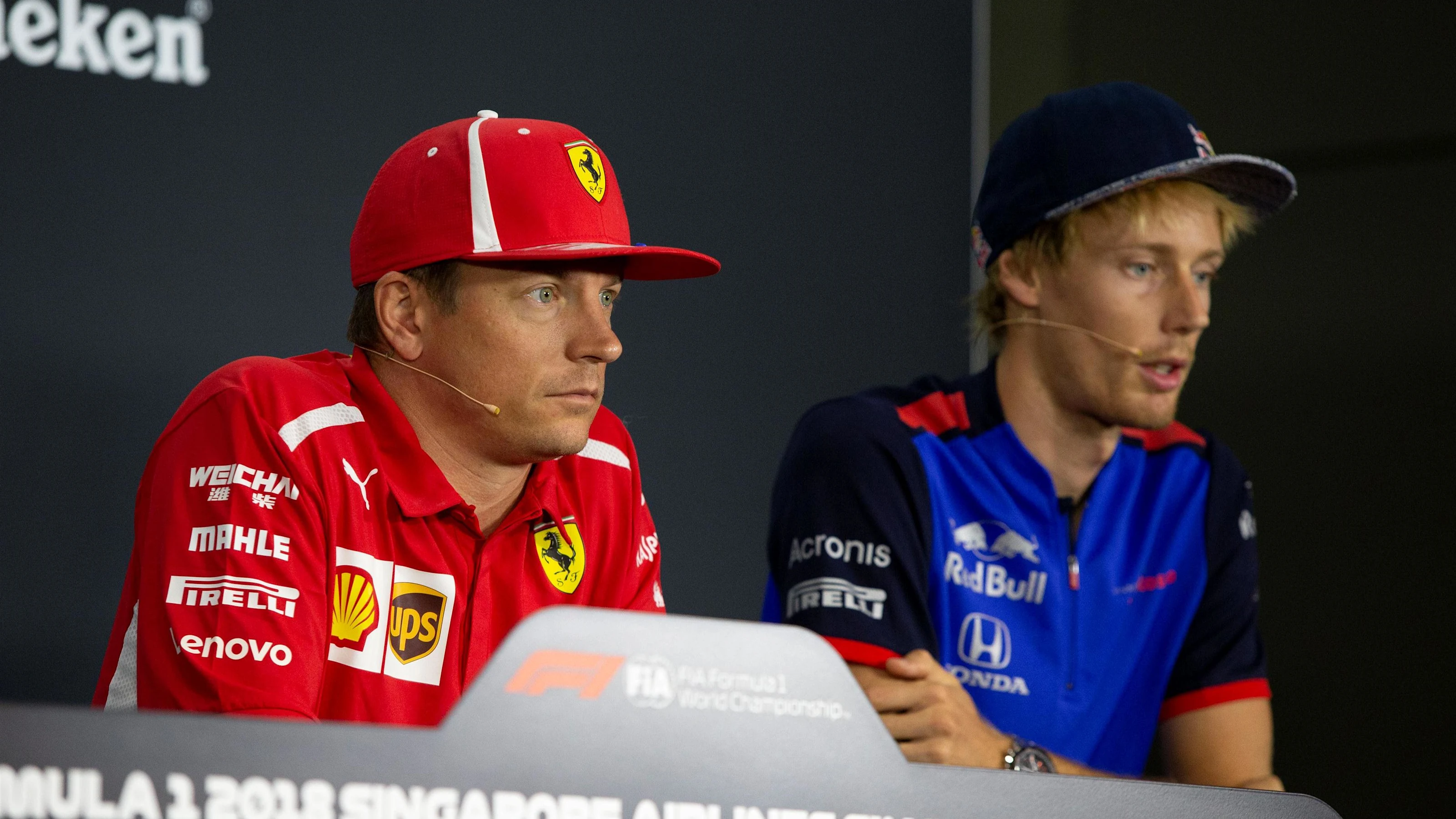 Kimi Raikkonen, Ferrari and Brendon Hartley, Scuderia Toro Rosso in Press Conference at Formula One