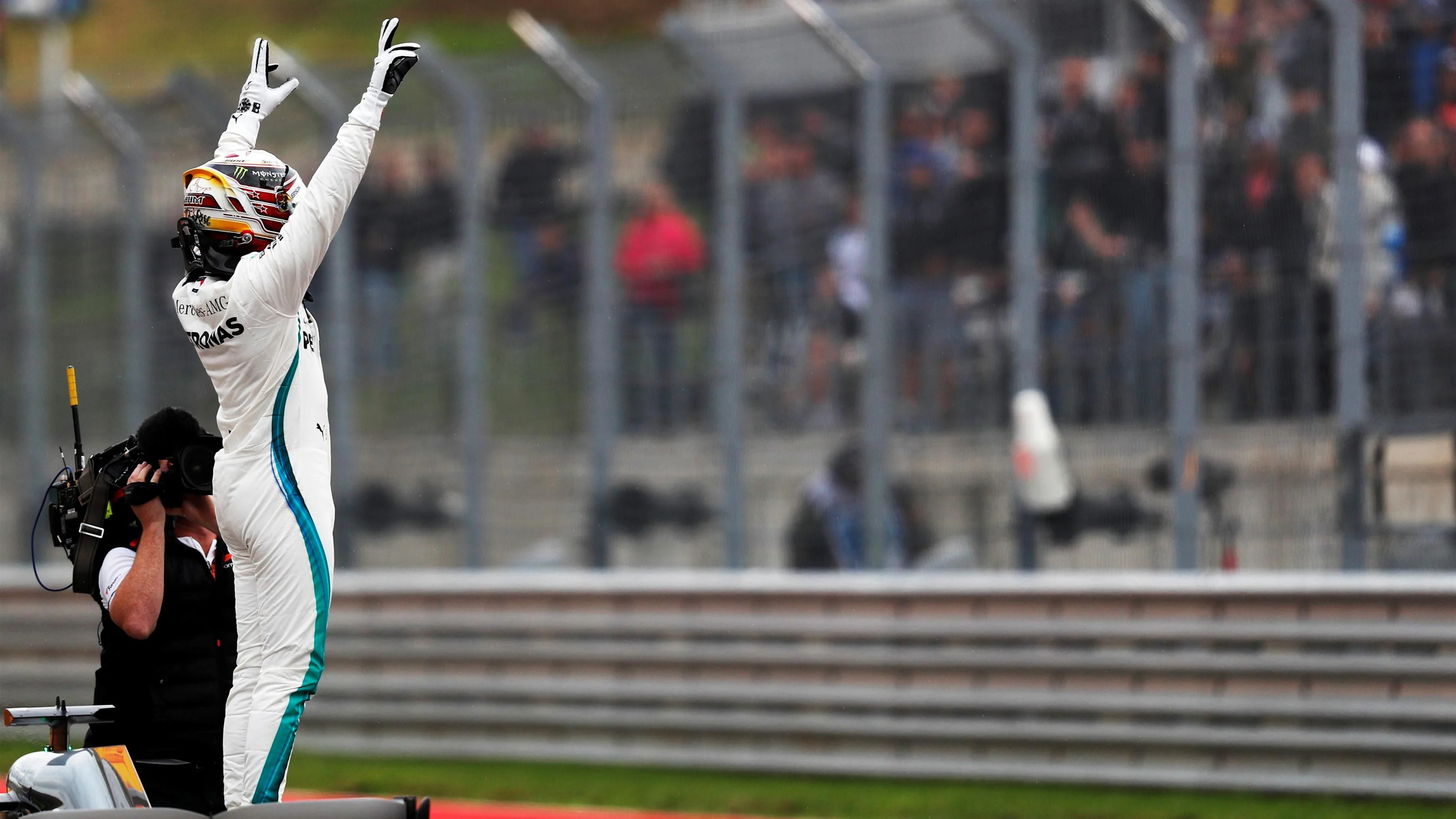 Pole sitter Lewis Hamilton, Mercedes AMG F1 celebrates in Parc Ferme at Formula World Championship,
