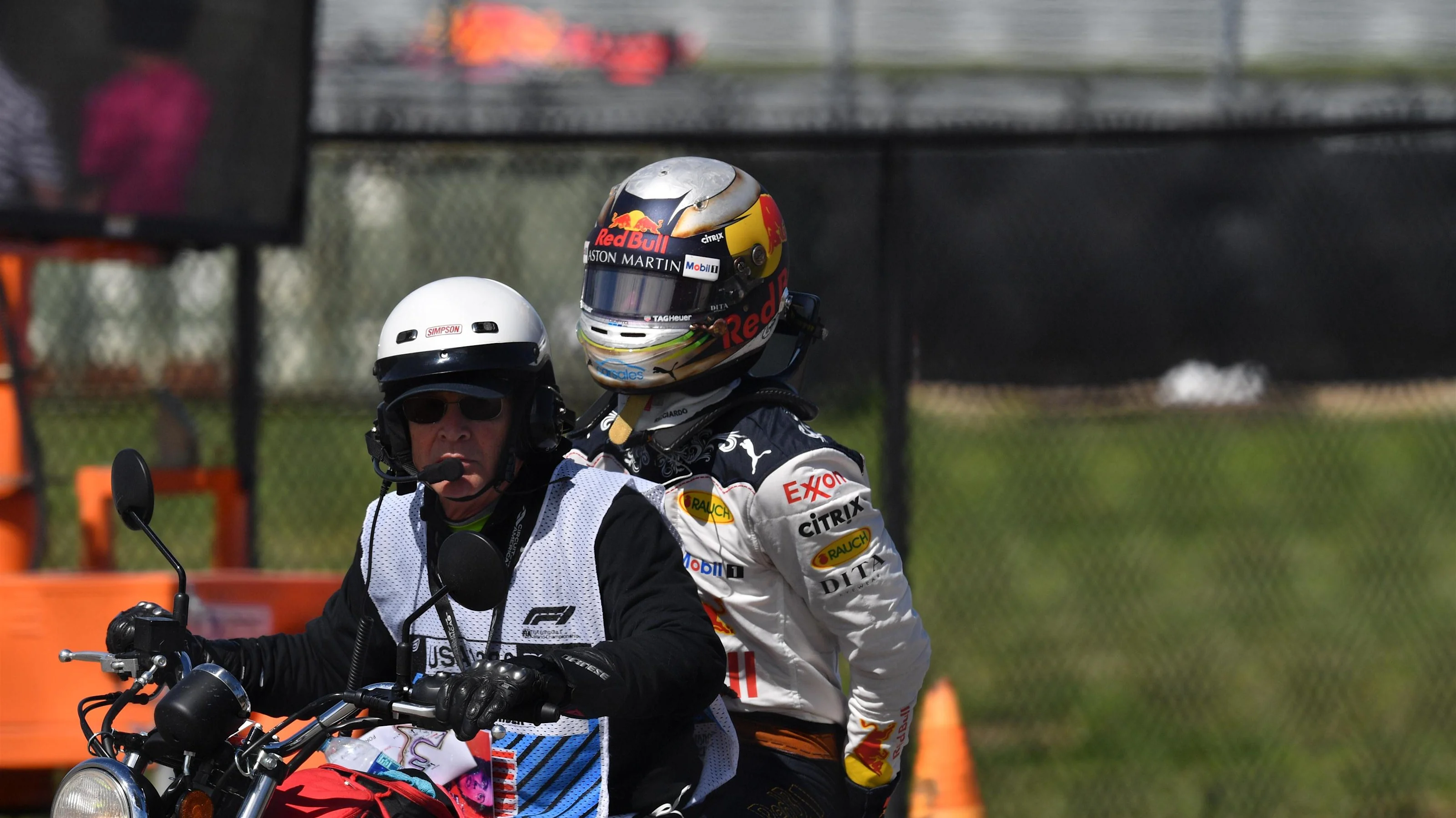 Race retiree Daniel Ricciardo, Red Bull Racing on a scooter at Formula One World Championship,
