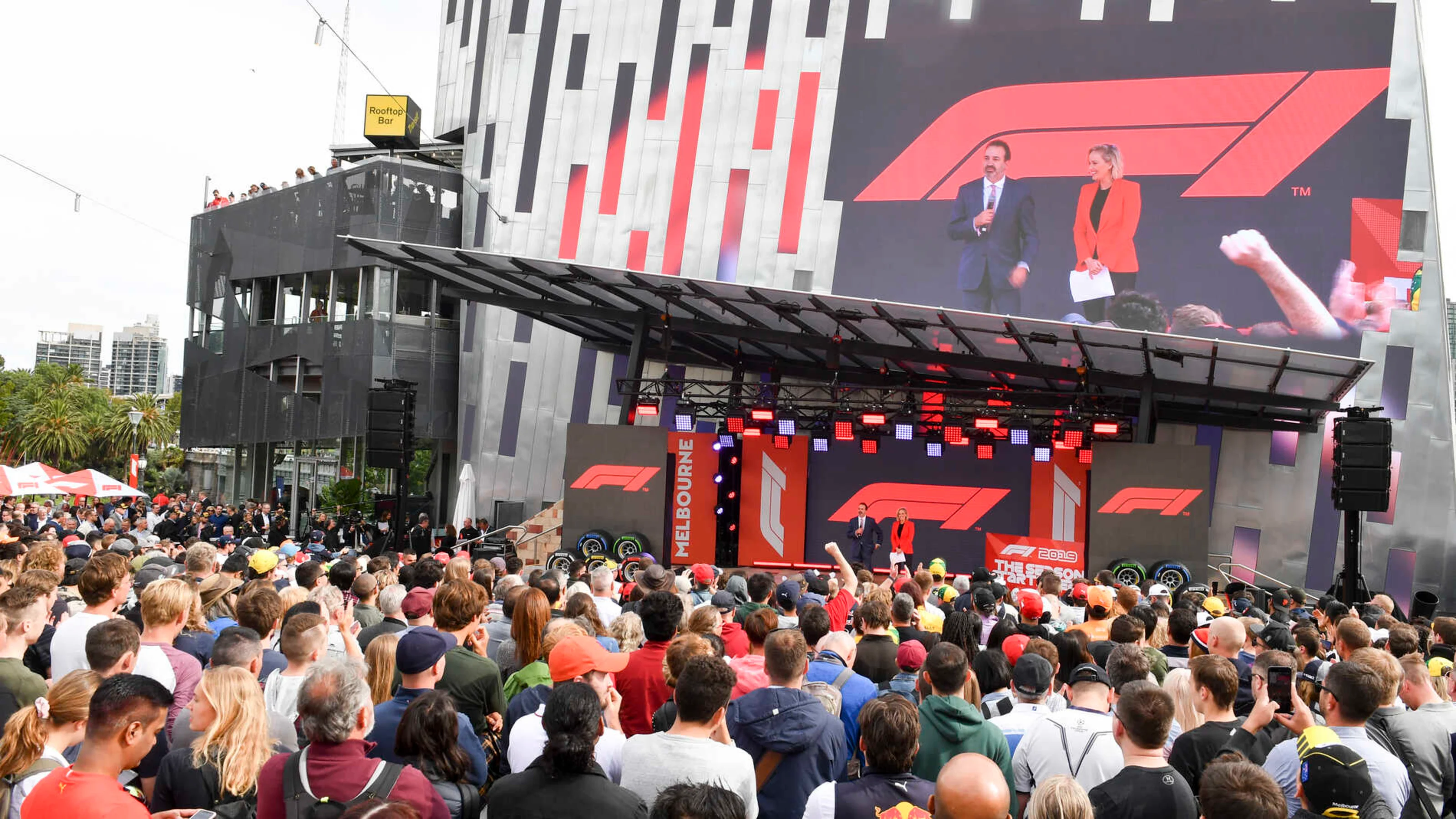 MELBOURNE GRAND PRIX CIRCUIT, AUSTRALIA - MARCH 13: Fans at the Federation Square event during the