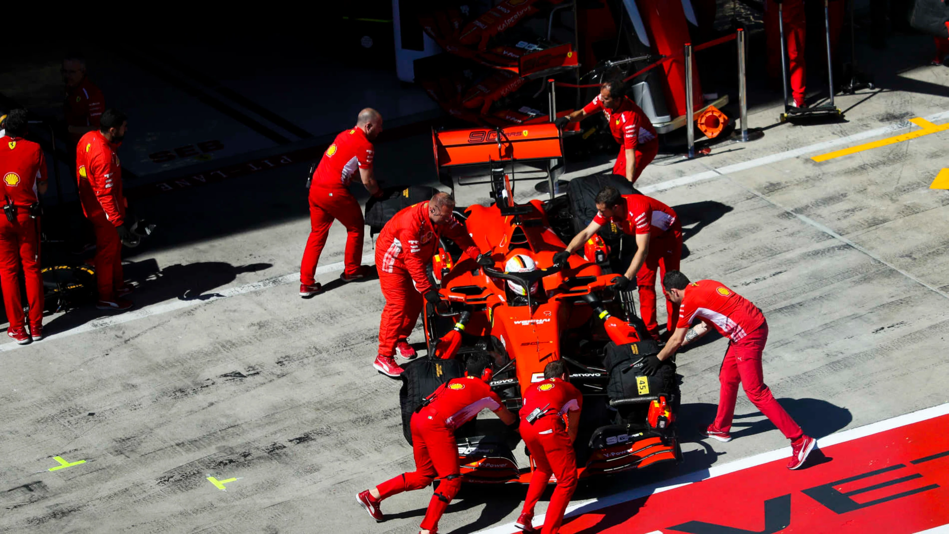 RED BULL RING, AUSTRIA - JUNE 28: Sebastian Vettel, Ferrari SF90, is returned to the garage during