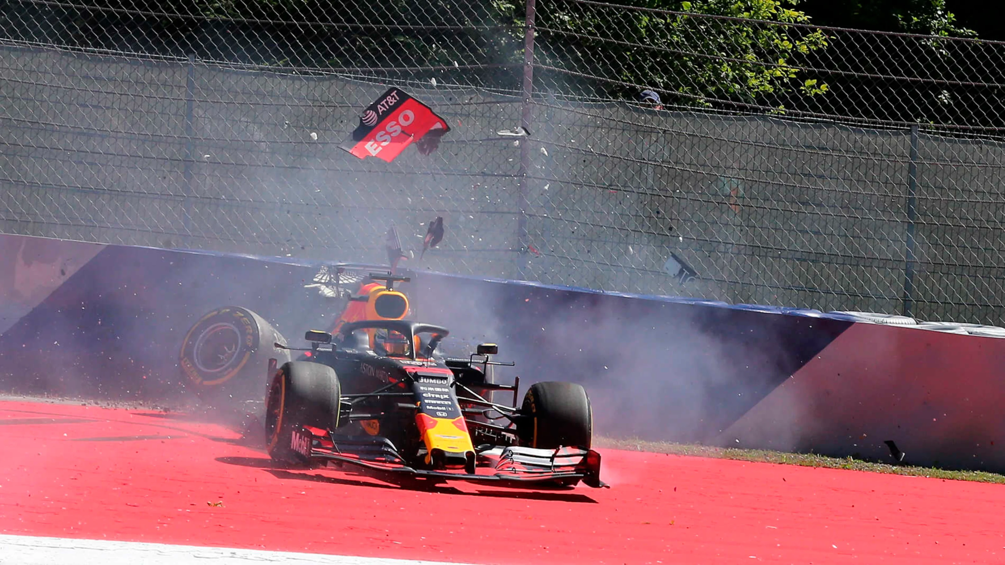 RED BULL RING, AUSTRIA - JUNE 28: Max Verstappen, Red Bull Racing RB15, crashes during the Austrian