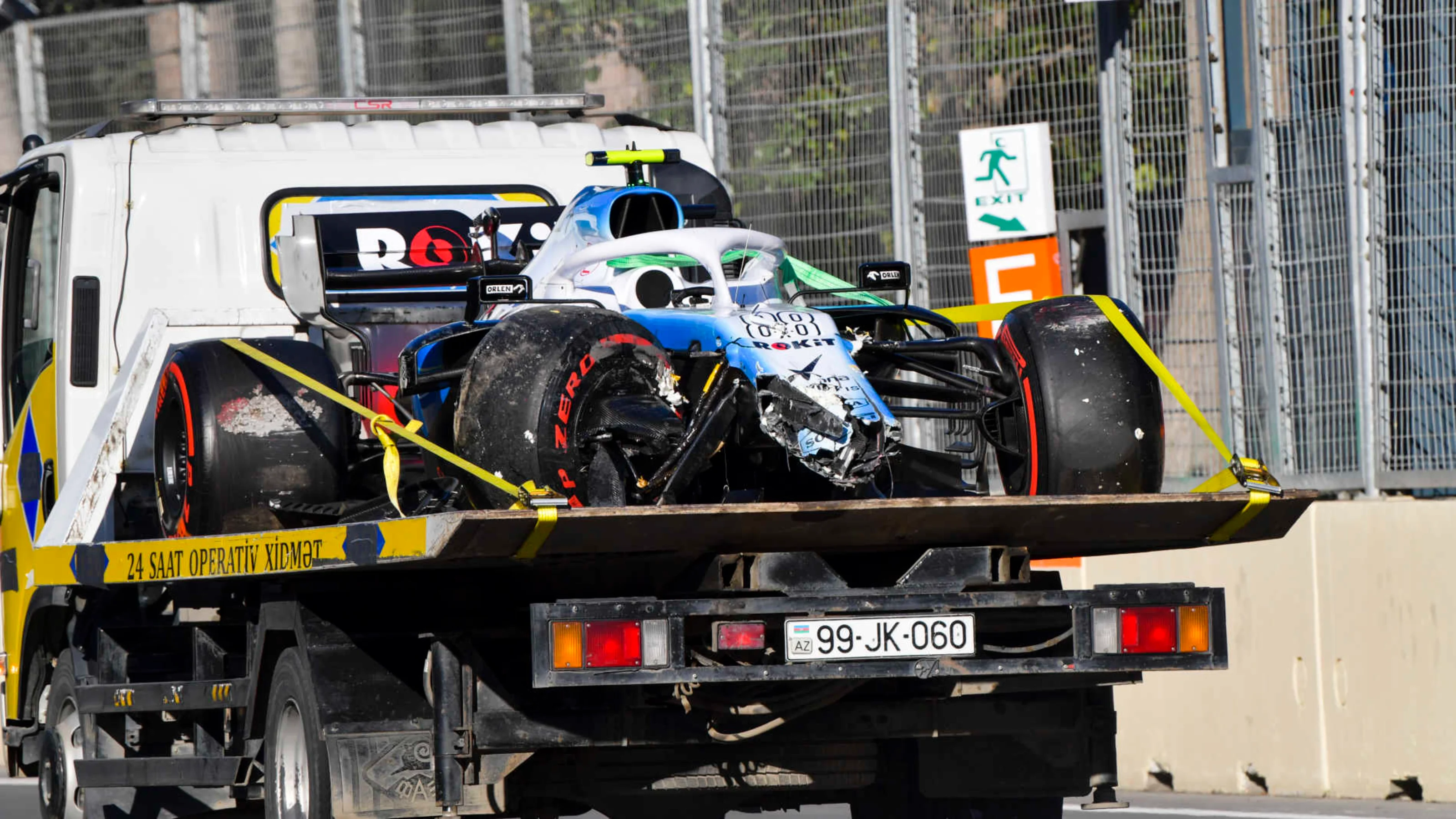 BAKU CITY CIRCUIT, AZERBAIJAN - APRIL 27: The crashed car of Robert Kubica, Williams FW42 on the