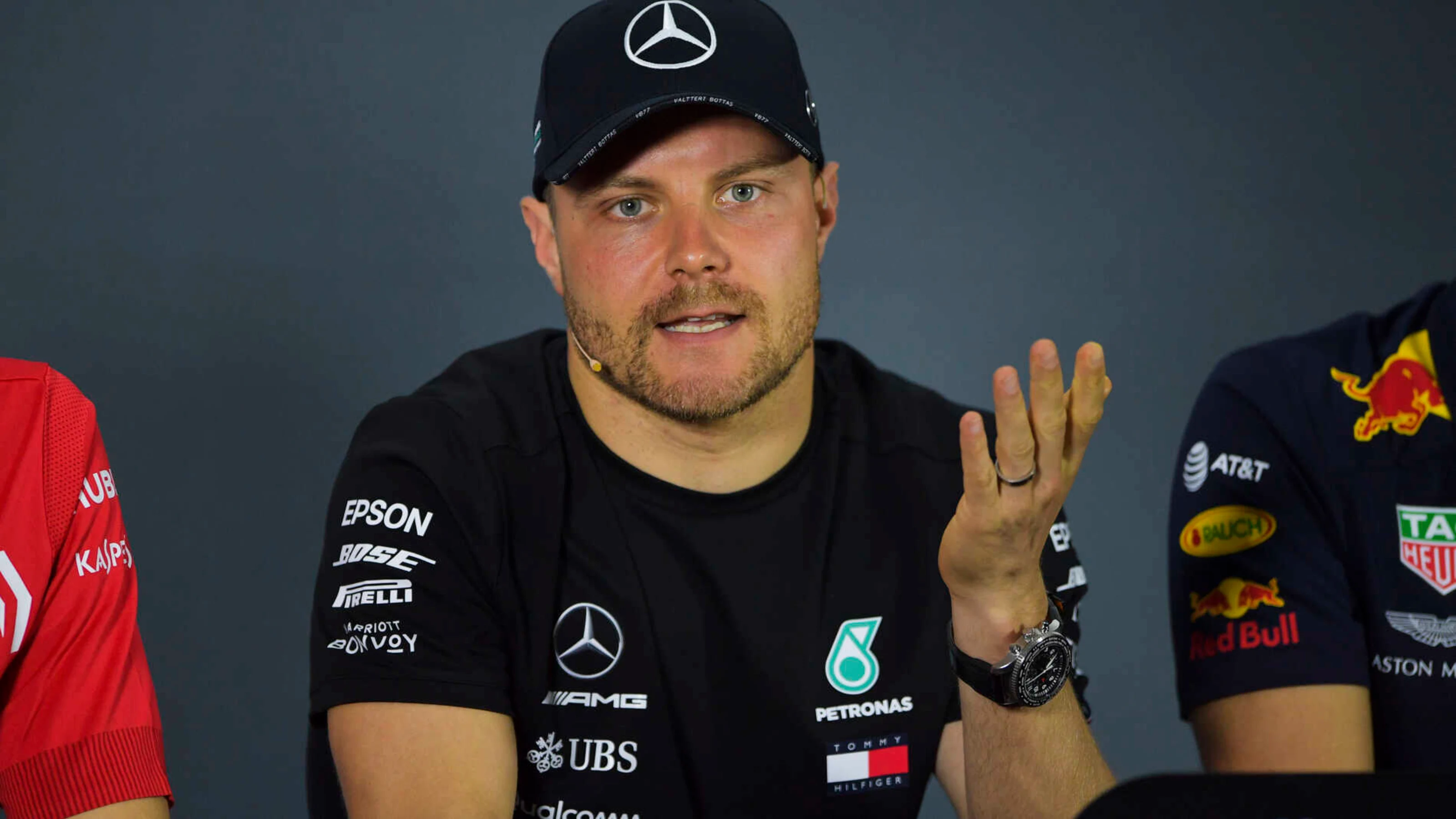 BAHRAIN INTERNATIONAL CIRCUIT, BAHRAIN - MARCH 28: Valtteri Bottas, Mercedes AMG F1 in Press
