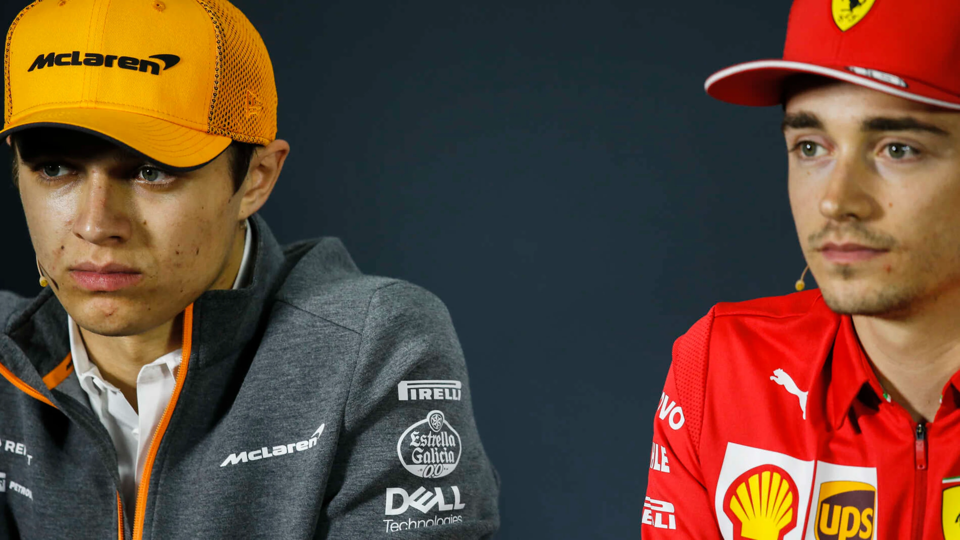 BAHRAIN INTERNATIONAL CIRCUIT, BAHRAIN - MARCH 28: Lando Norris, McLaren and Charles Leclerc,