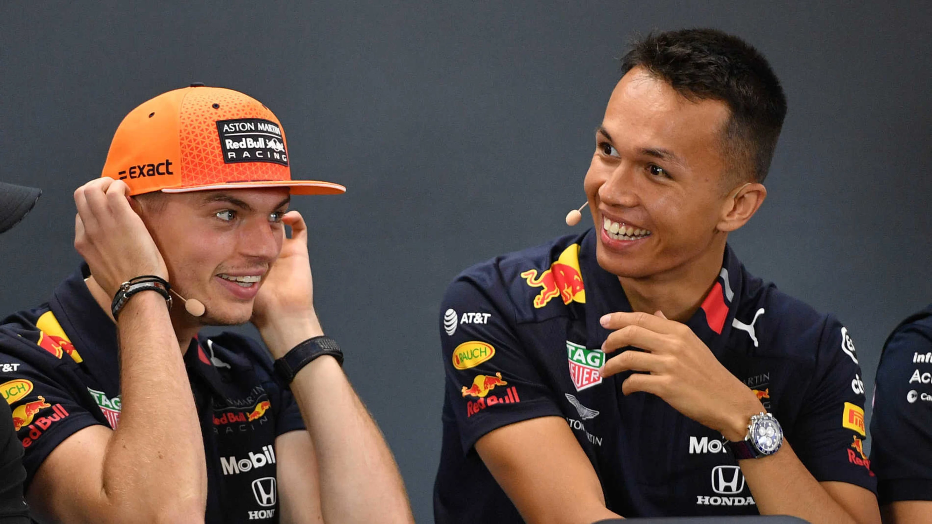 SPA-FRANCORCHAMPS, BELGIUM - AUGUST 29: Max Verstappen, Red Bull Racing, and Alexander Albon, Red