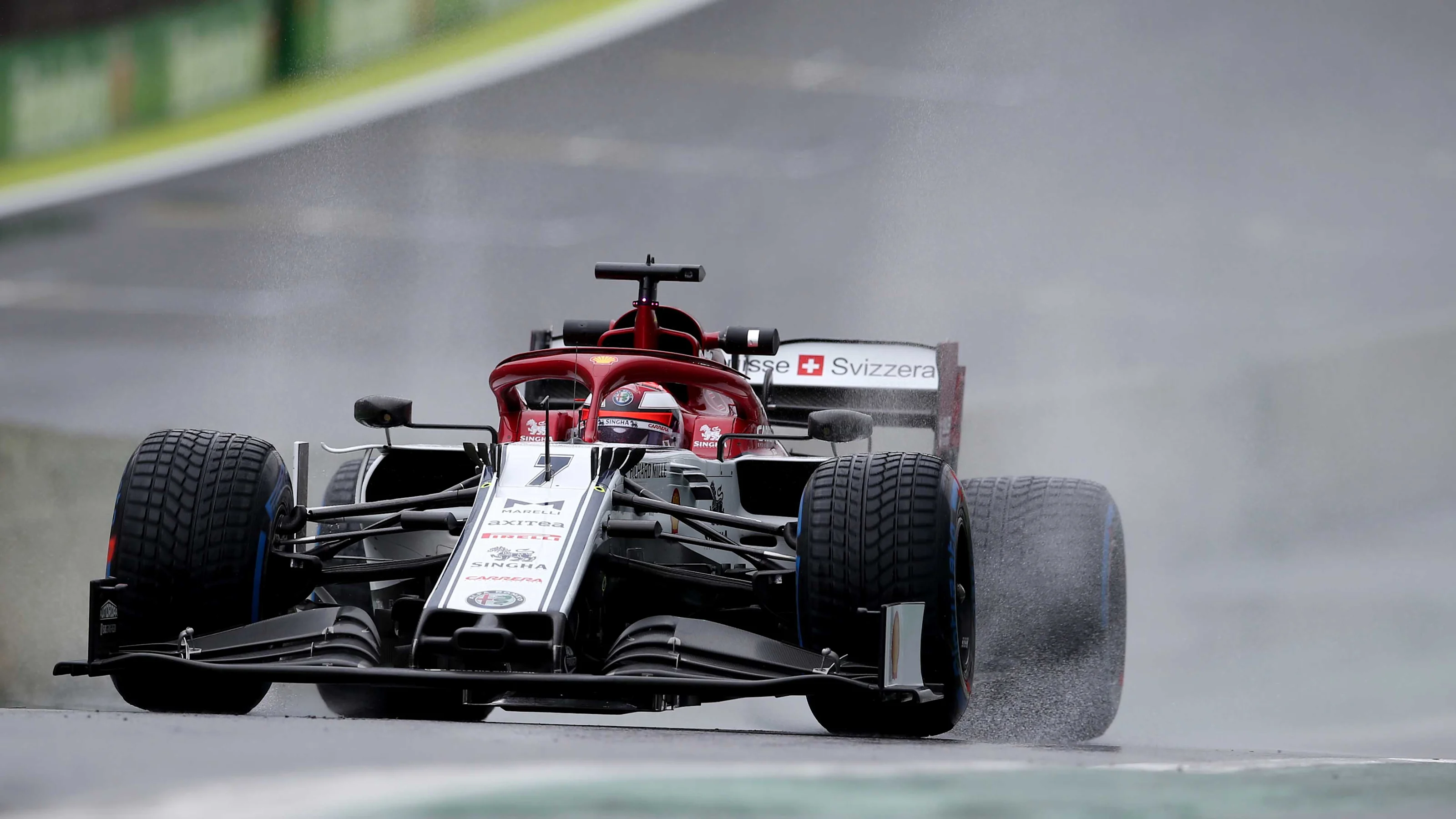 SAO PAULO, BRAZIL - NOVEMBER 15: Kimi Raikkonen of Finland driving the (7) Alfa Romeo Racing C38