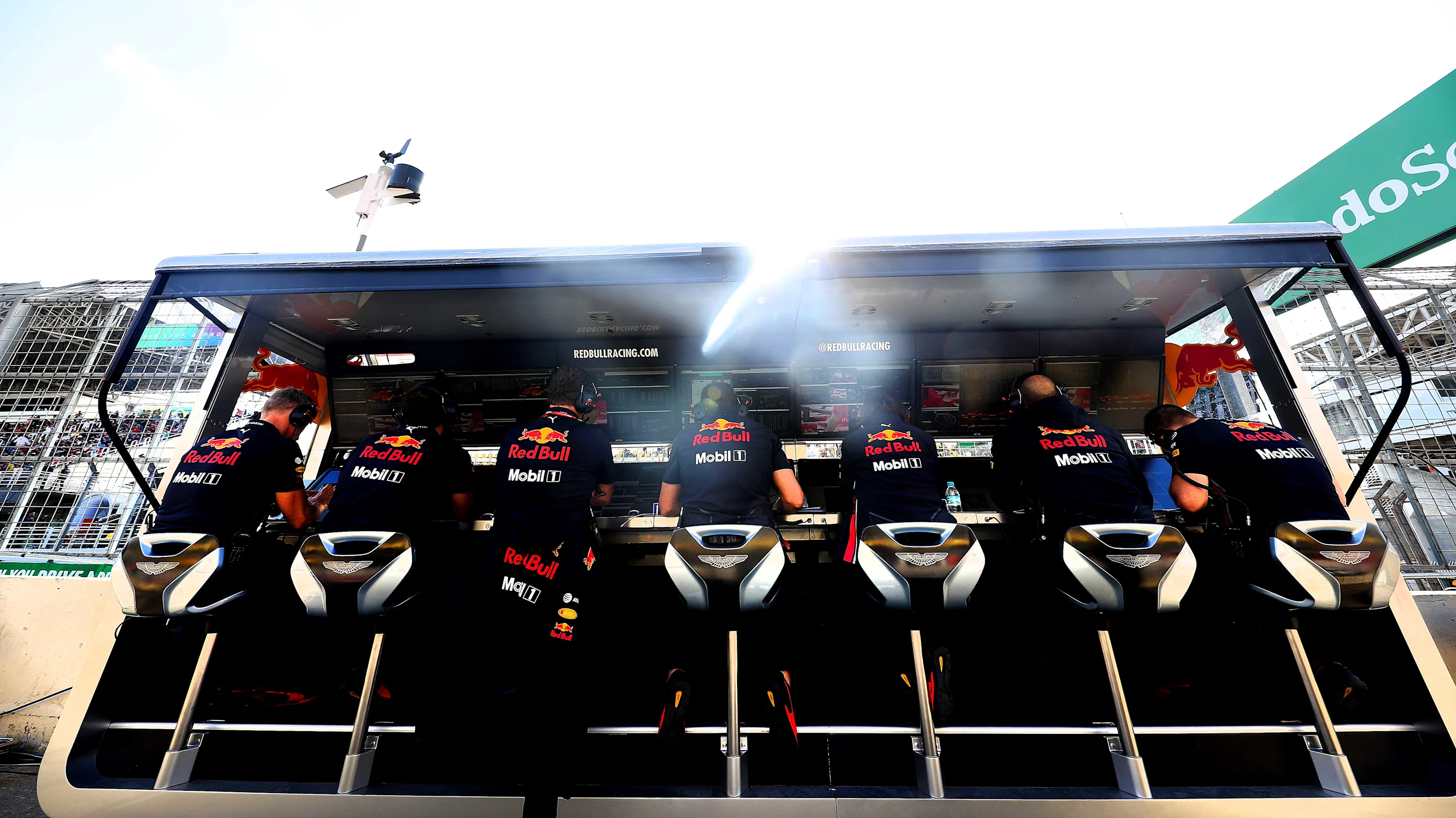 SAO PAULO, BRAZIL - NOVEMBER 16: The Red Bull Racing pitwall is seen during qualifying for the F1