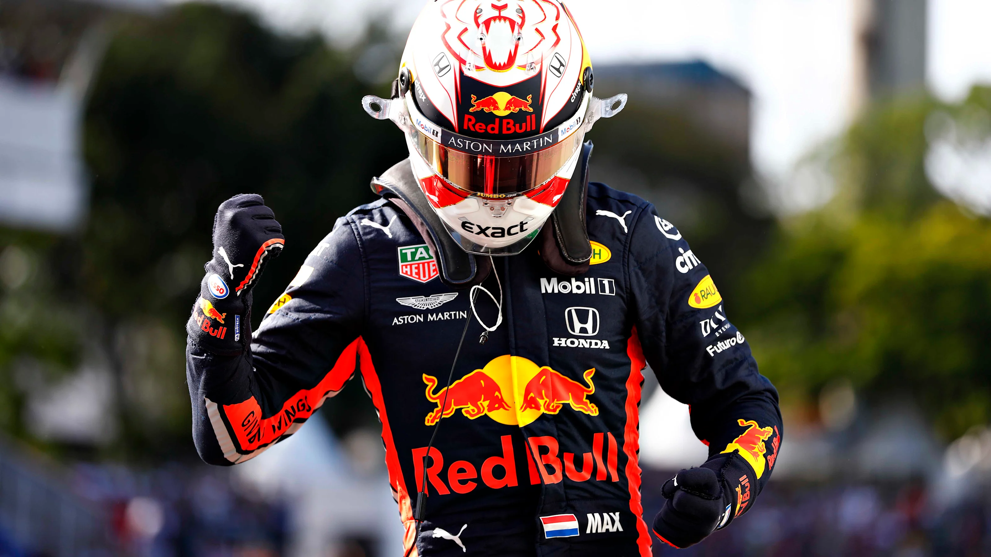 SAO PAULO, BRAZIL - NOVEMBER 16: Pole position qualifier Max Verstappen of Netherlands and Red Bull
