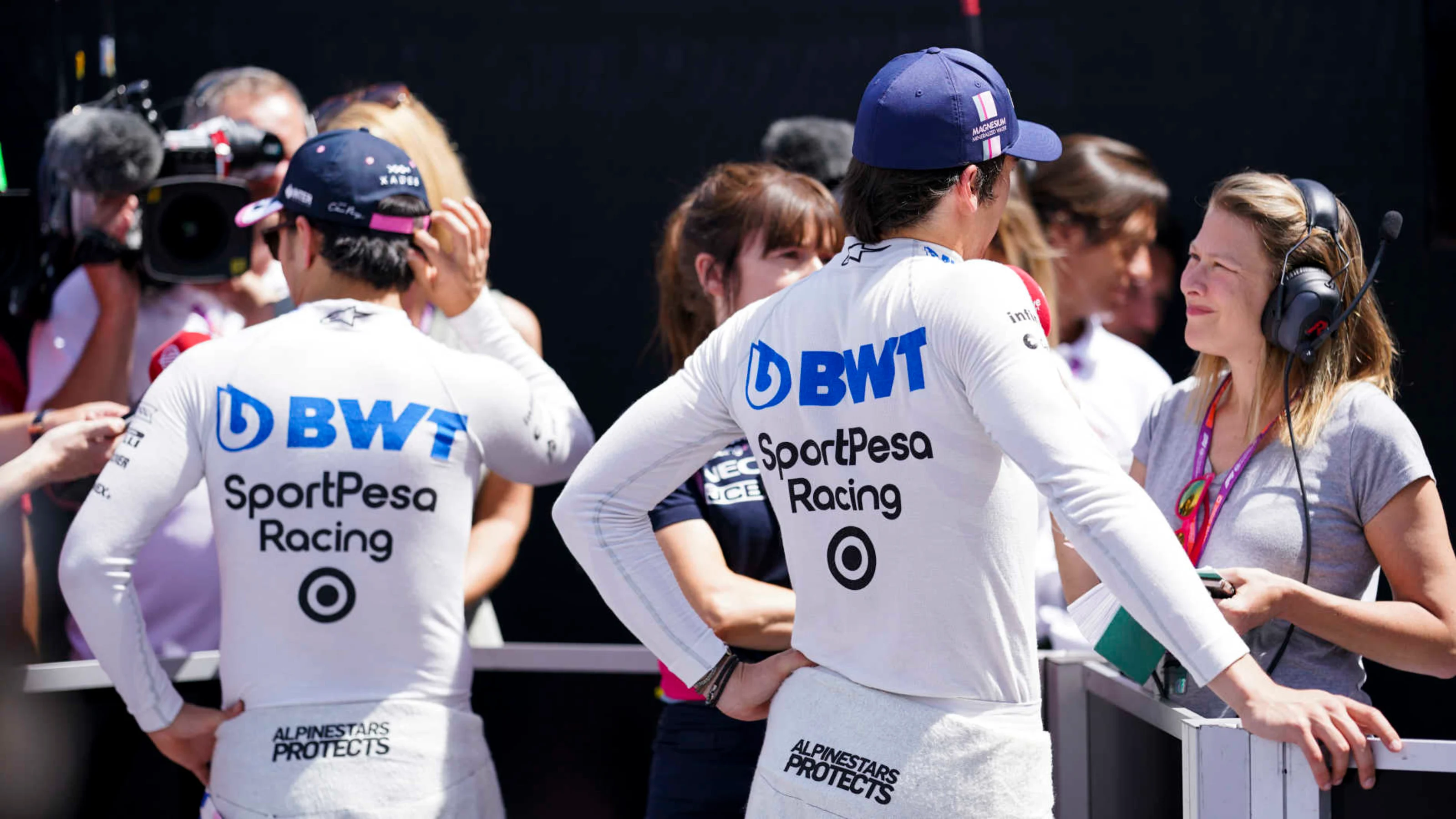 CIRCUIT GILLES-VILLENEUVE, CANADA - JUNE 08: Sergio Perez, Racing Point, and Lance Stroll, Racing