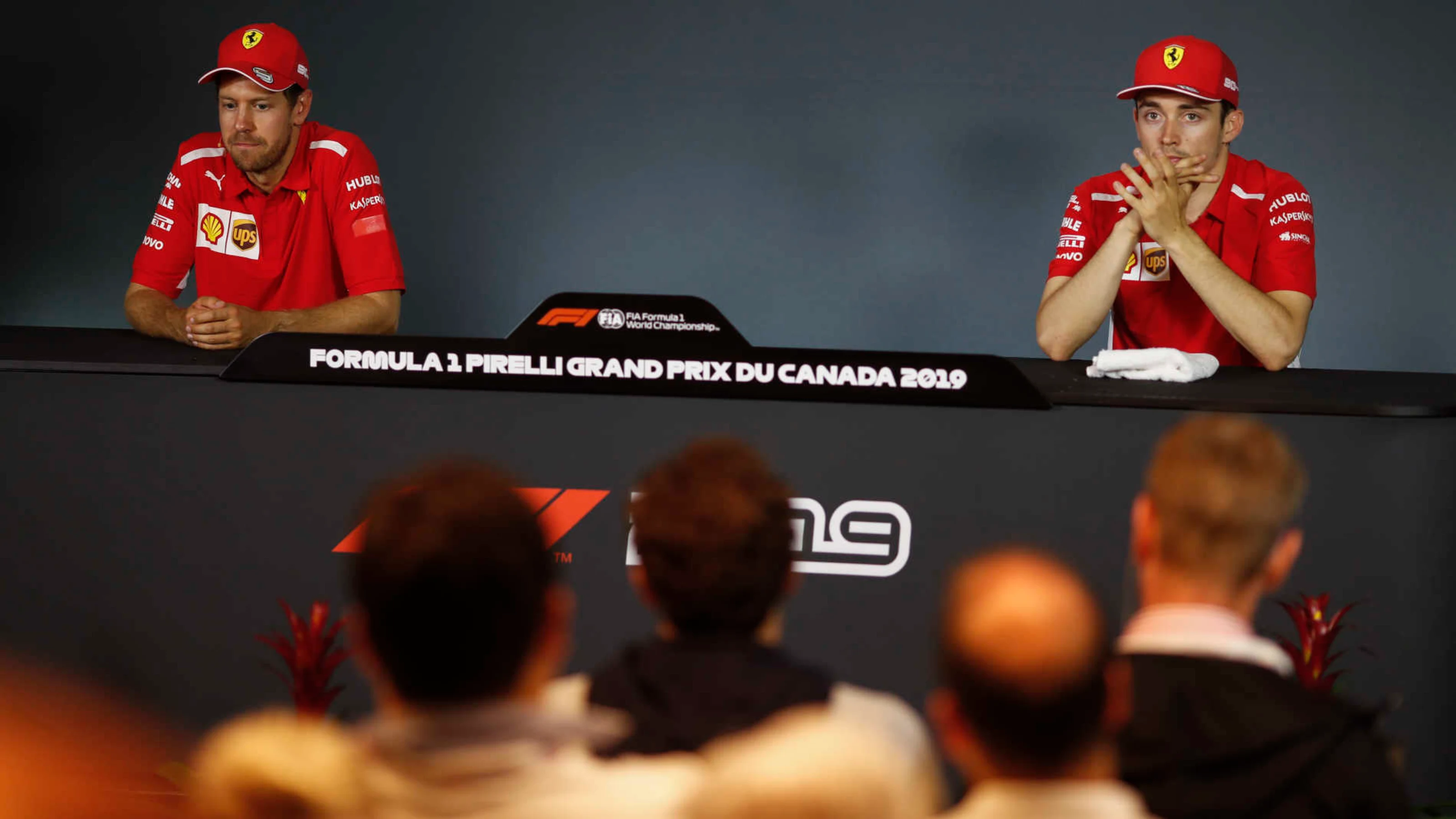 CIRCUIT GILLES-VILLENEUVE, CANADA - JUNE 09: Sebastian Vettel, Ferrari and Charles Leclerc, Ferrari