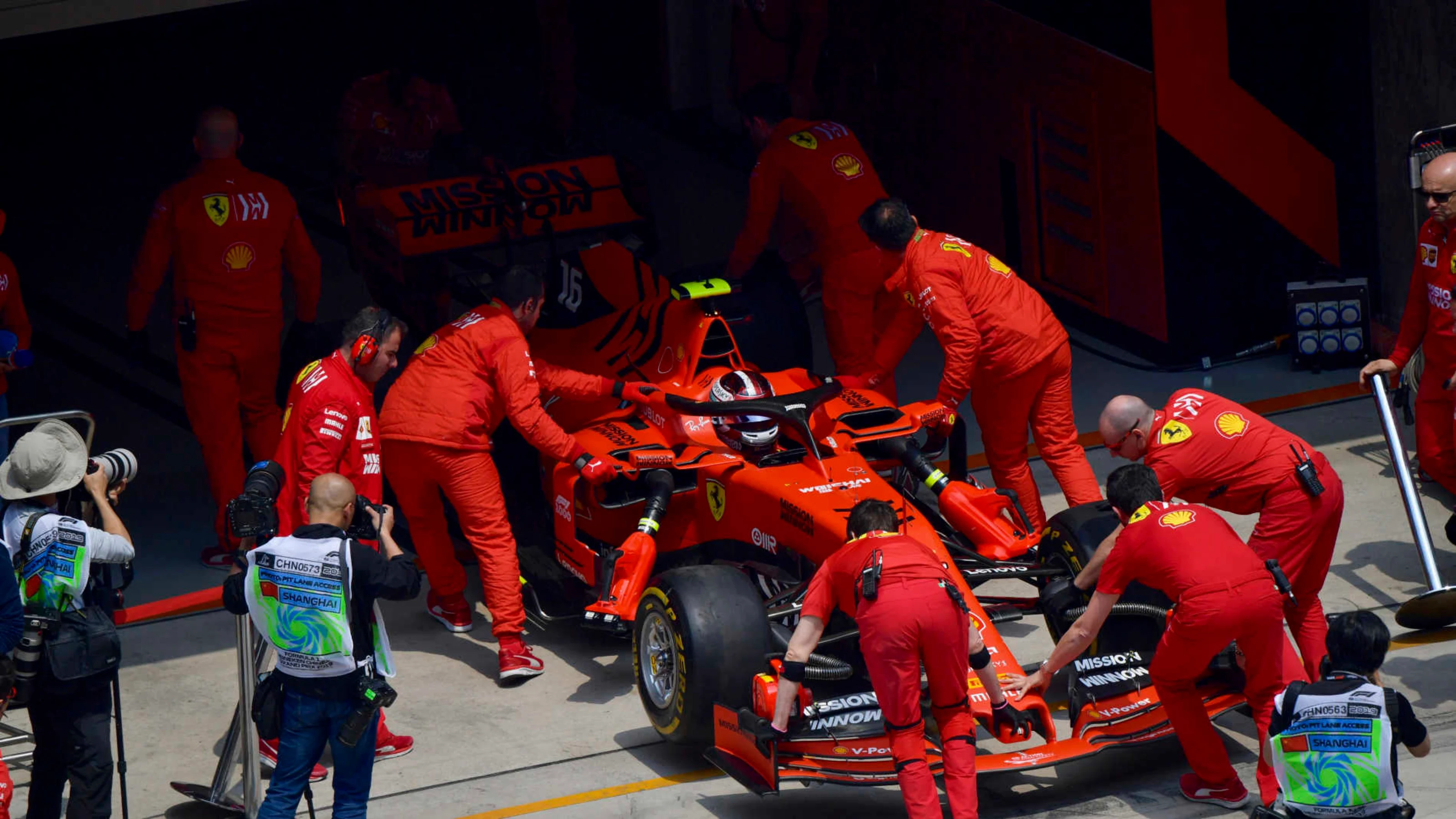 SHANGHAI INTERNATIONAL CIRCUIT, CHINA - APRIL 12: Charles Leclerc, Ferrari SF90, is returned to the