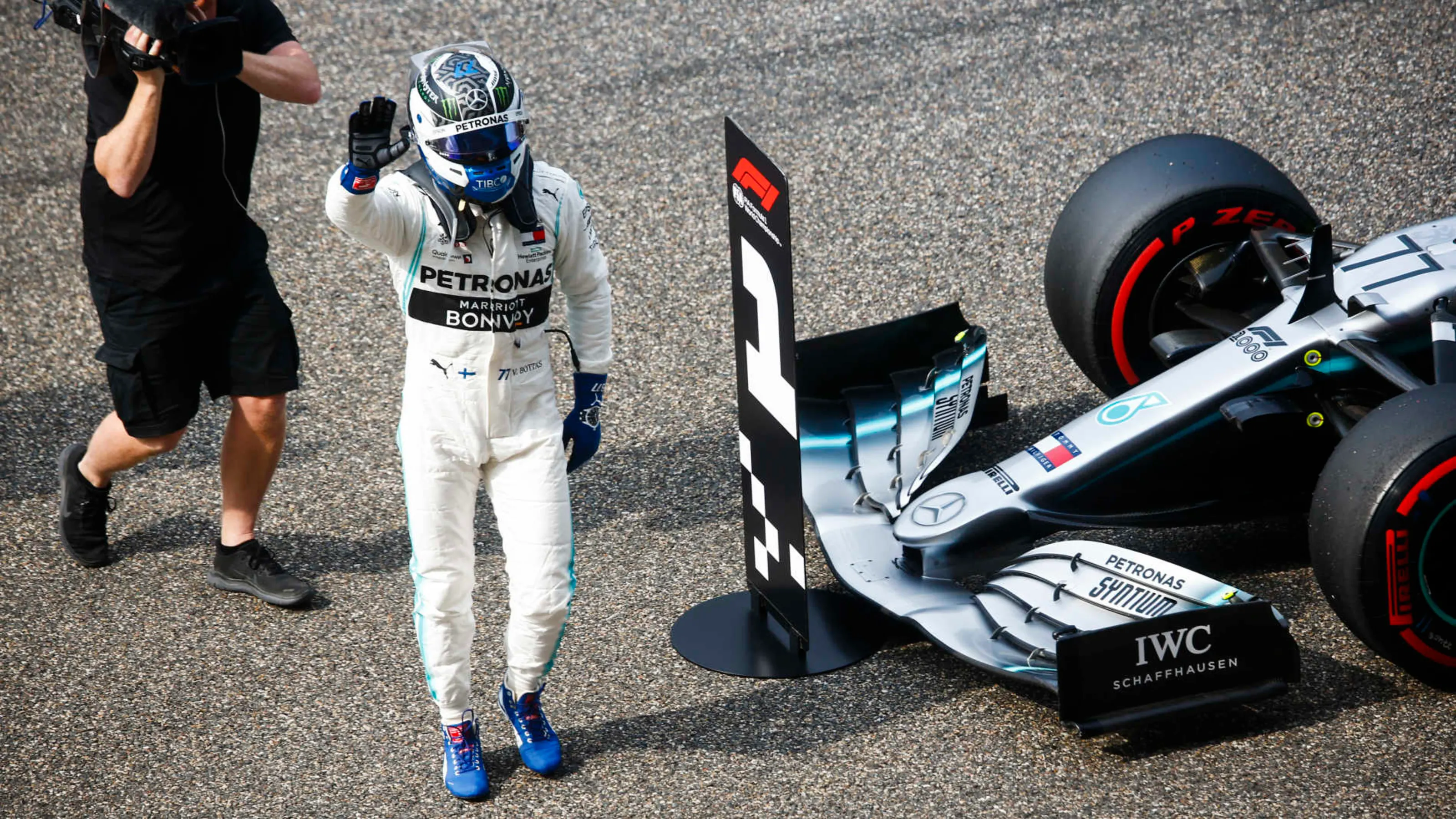 SHANGHAI INTERNATIONAL CIRCUIT, CHINA - APRIL 13: Valtteri Bottas, Mercedes AMG F1, celebrates pole