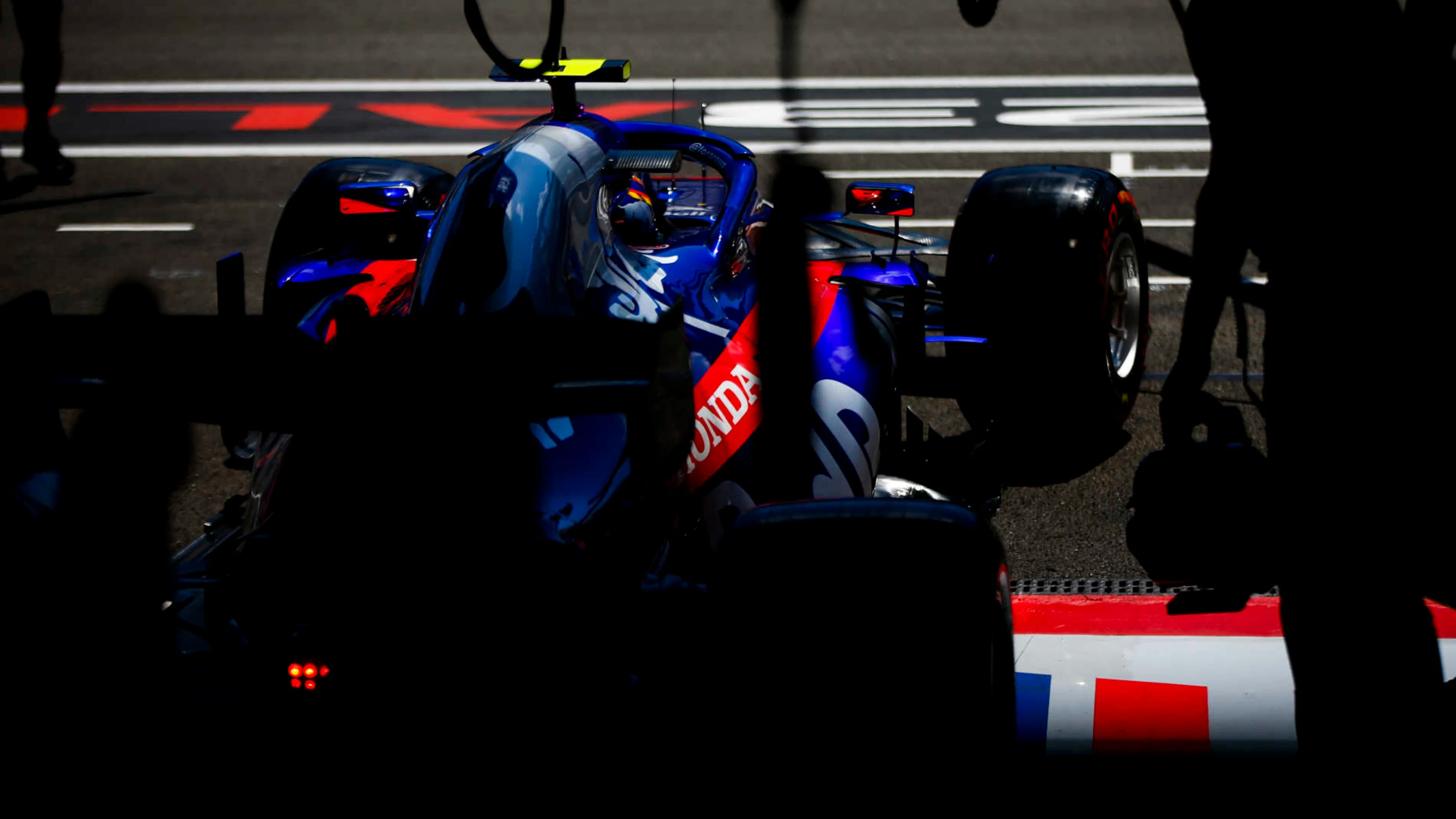 CIRCUIT PAUL RICARD, FRANCE - JUNE 22: Alexander Albon, Toro Rosso STR14, leaves the garage during