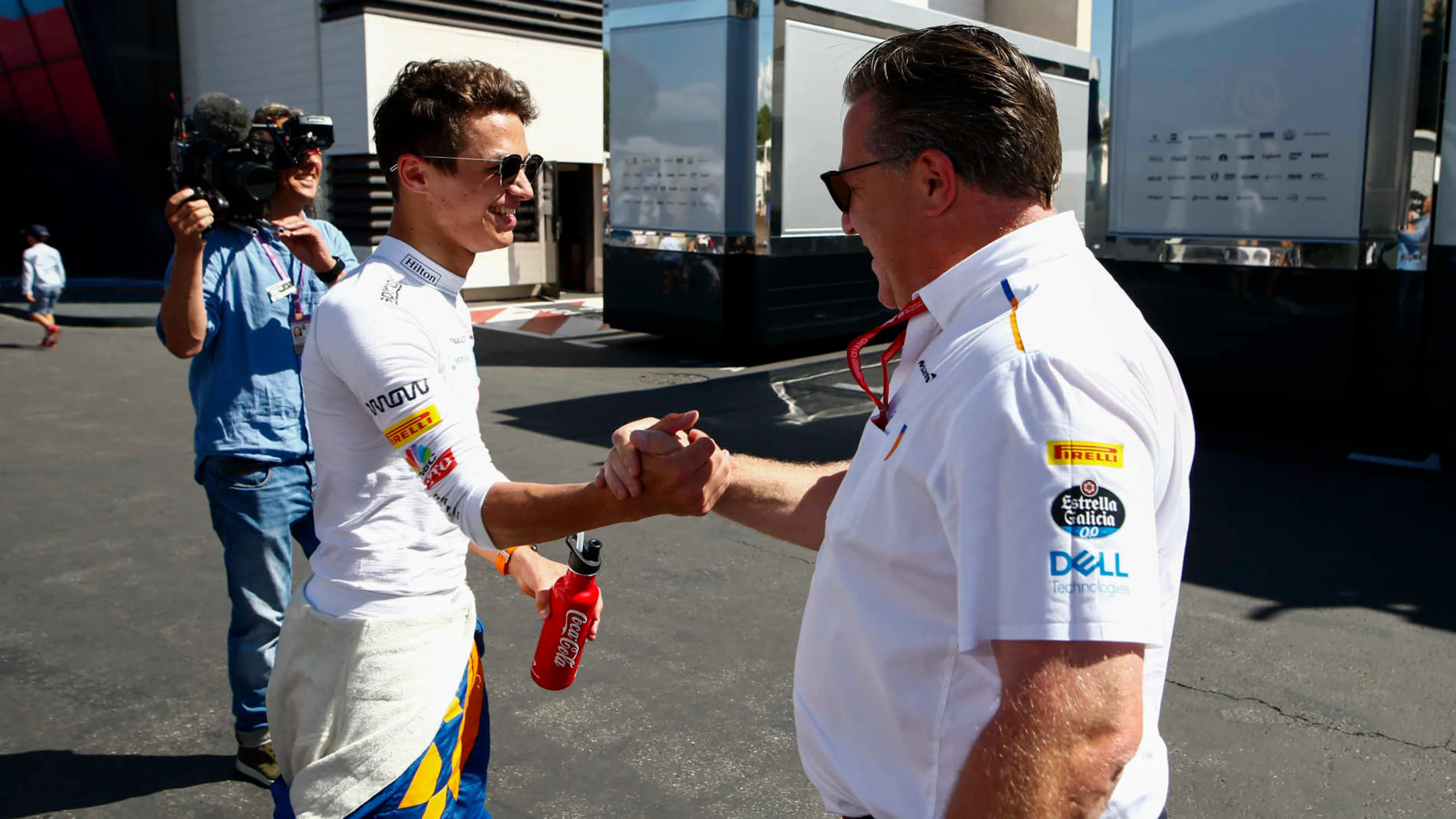 CIRCUIT PAUL RICARD, FRANCE - JUNE 22: Lando Norris, McLaren, is congratulated on a job well done