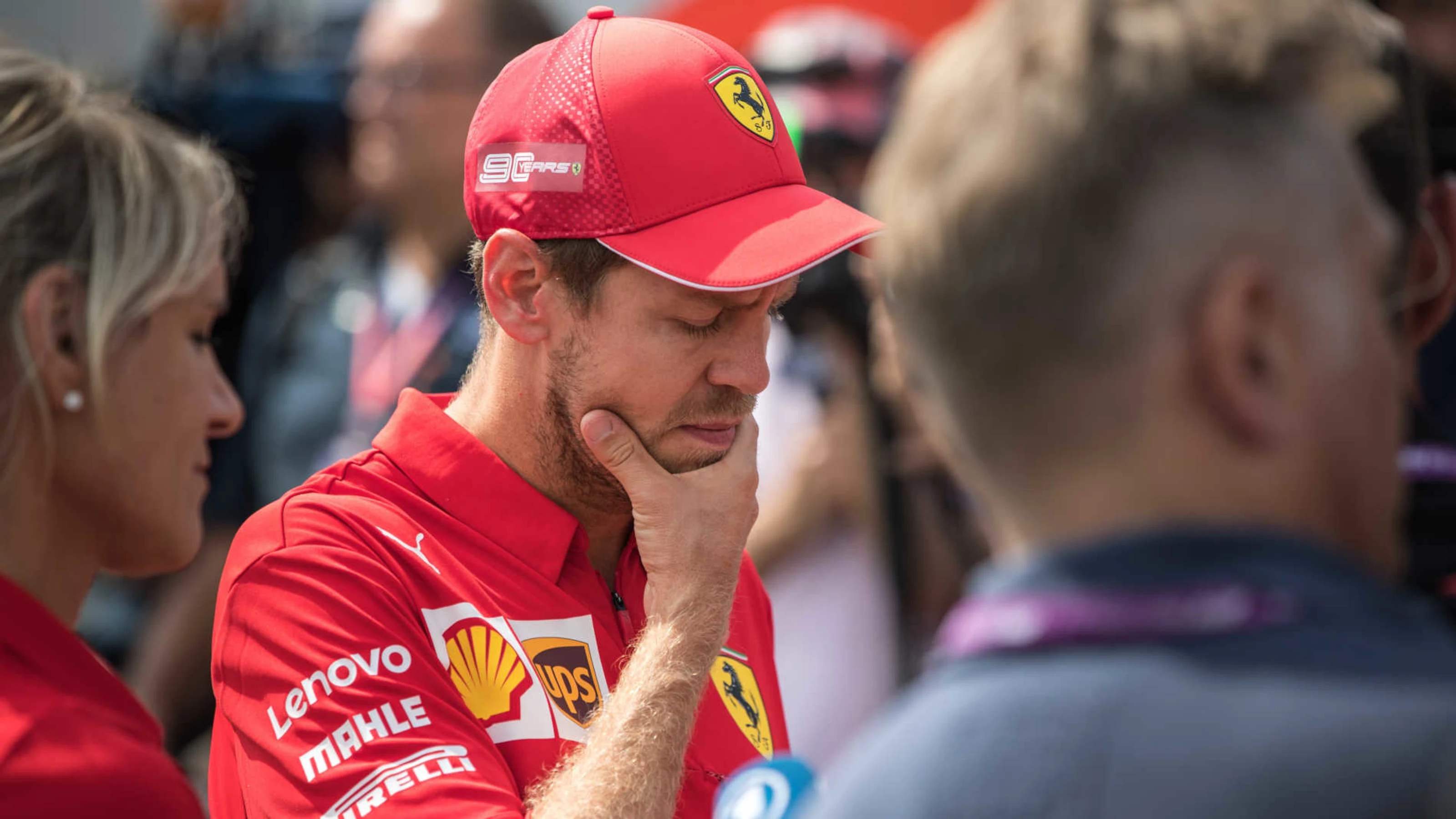HOCKENHEIMRING, GERMANY - JULY 27: Sebastian Vettel, Ferrari, is interviewed after Qualifying