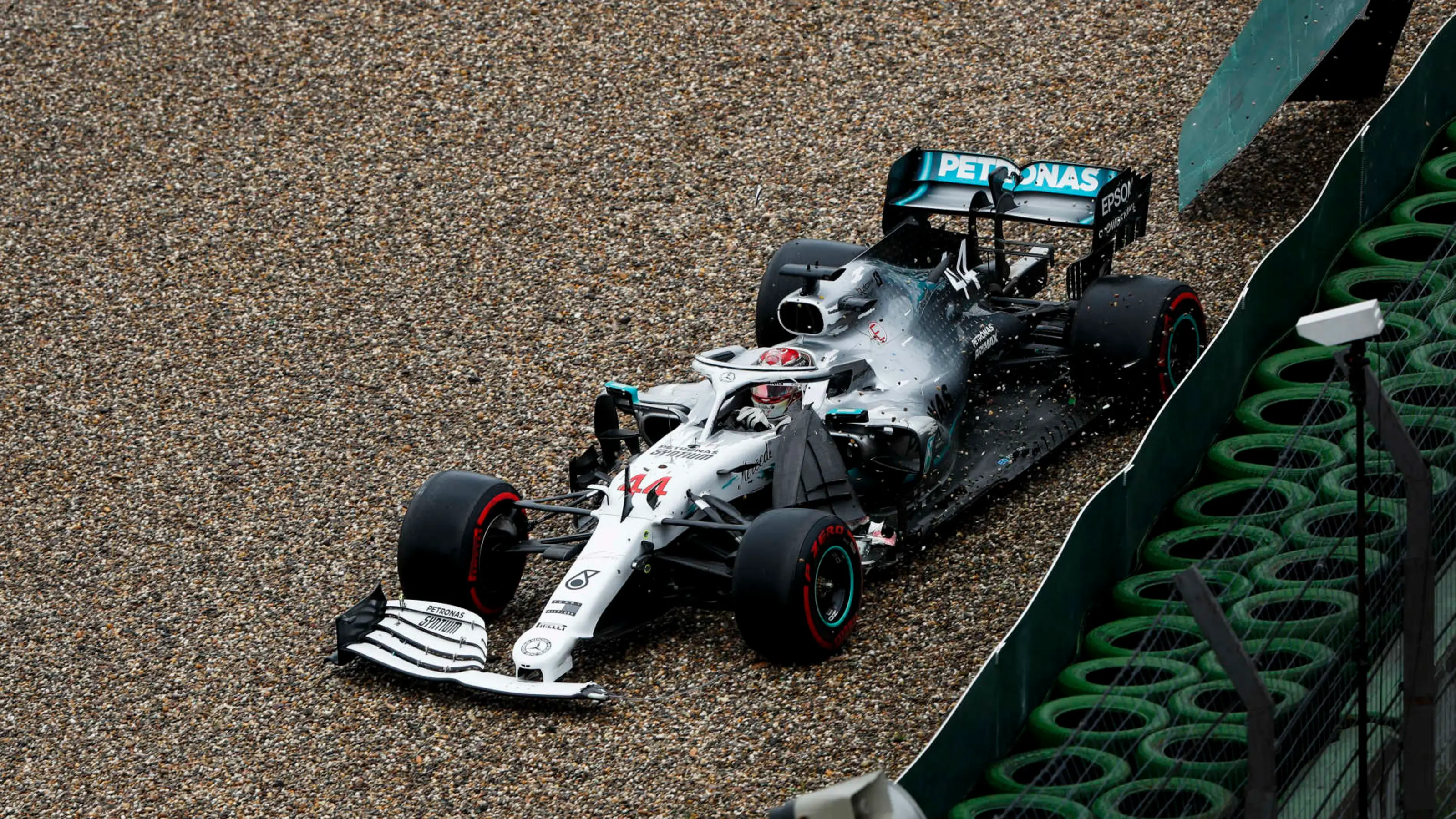 HOCKENHEIMRING, GERMANY - JULY 28: Lewis Hamilton, Mercedes AMG F1 W10 crashes into the wall during