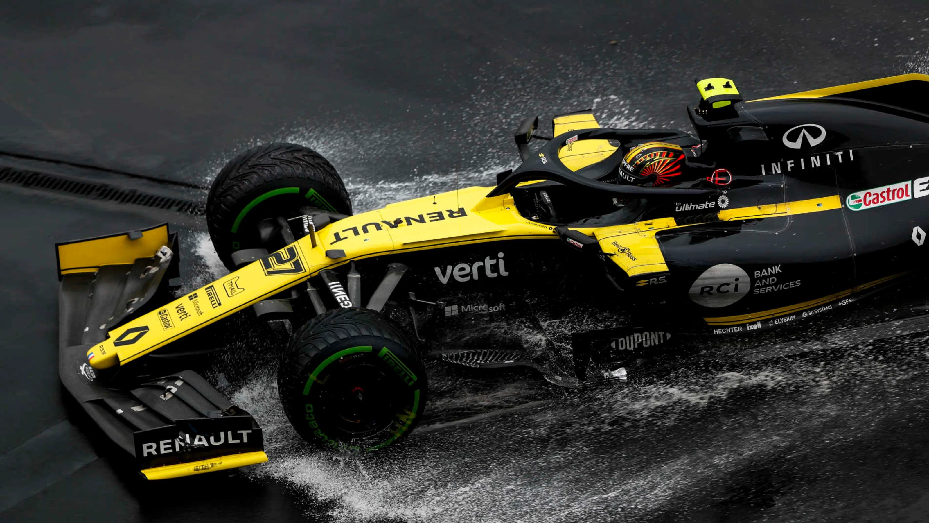 HOCKENHEIMRING, GERMANY - JULY 28: Nico Hulkenberg, Renault R.S. 19 crashes out of the race during