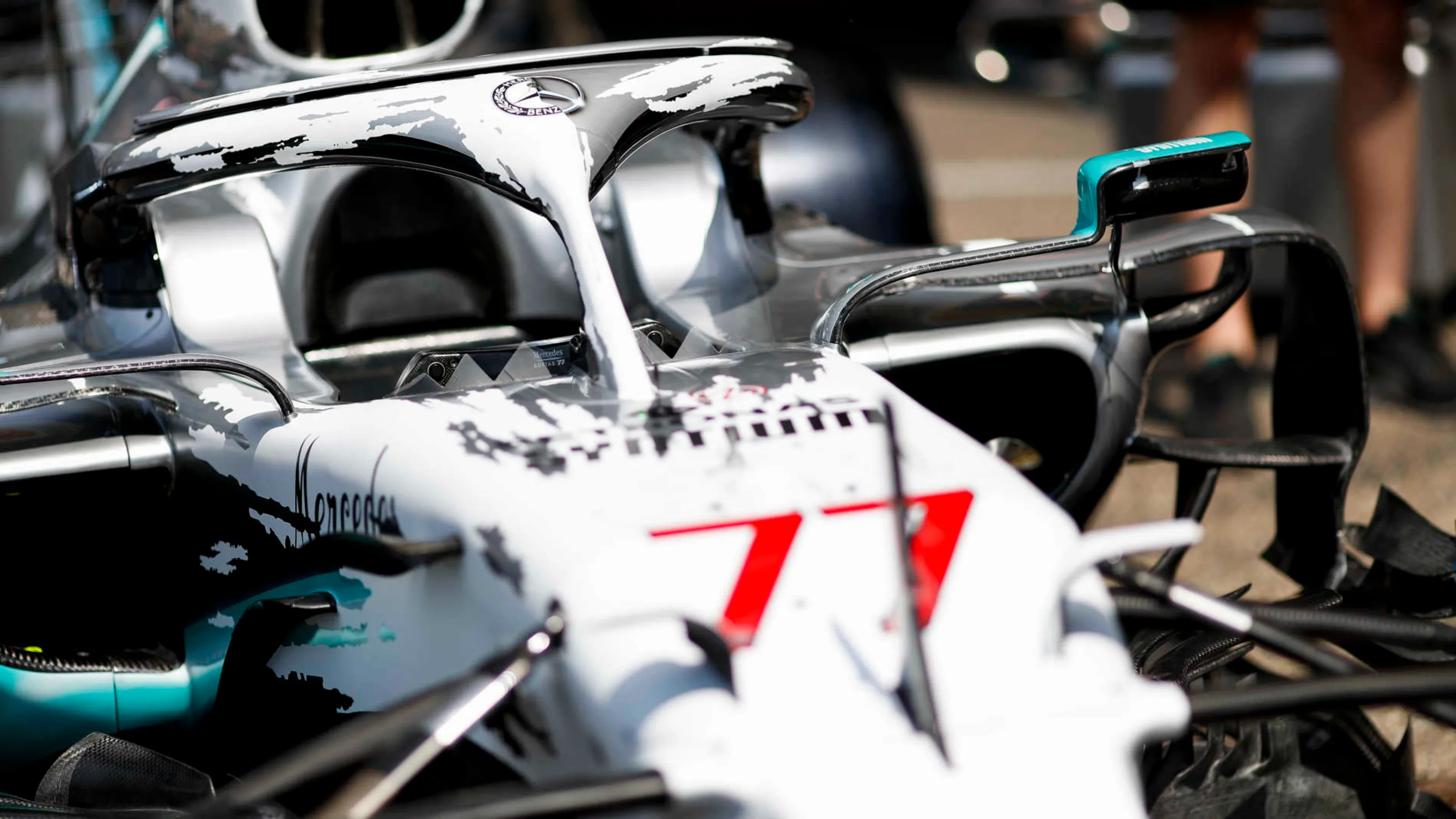 HOCKENHEIMRING, GERMANY - JULY 25: Mercedes AMG F1 W10 with special 125th year in motorsport livery