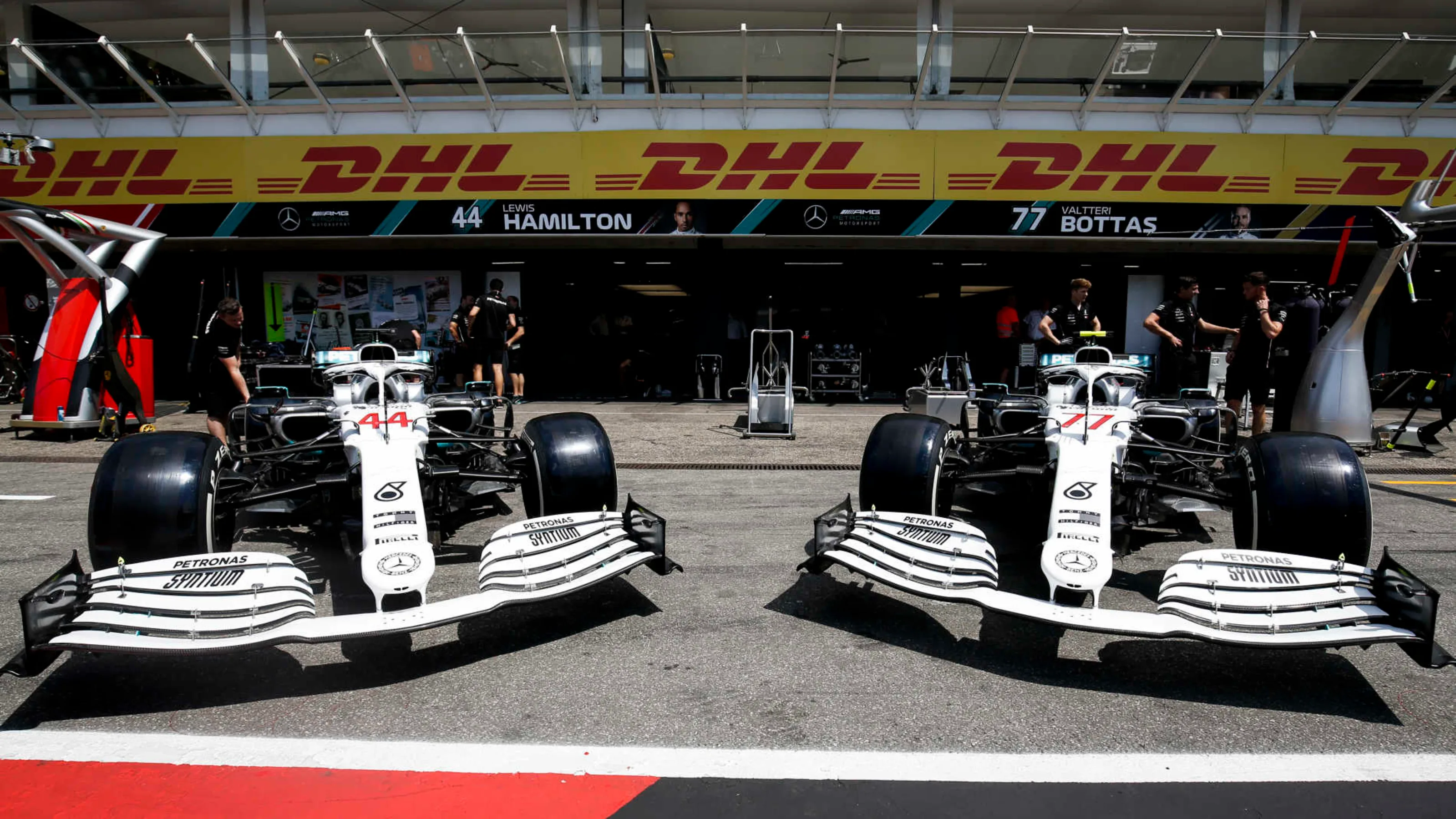 HOCKENHEIMRING, GERMANY - JULY 25: Mercedes AMG F1 W10 with special 125th year in motorsport livery