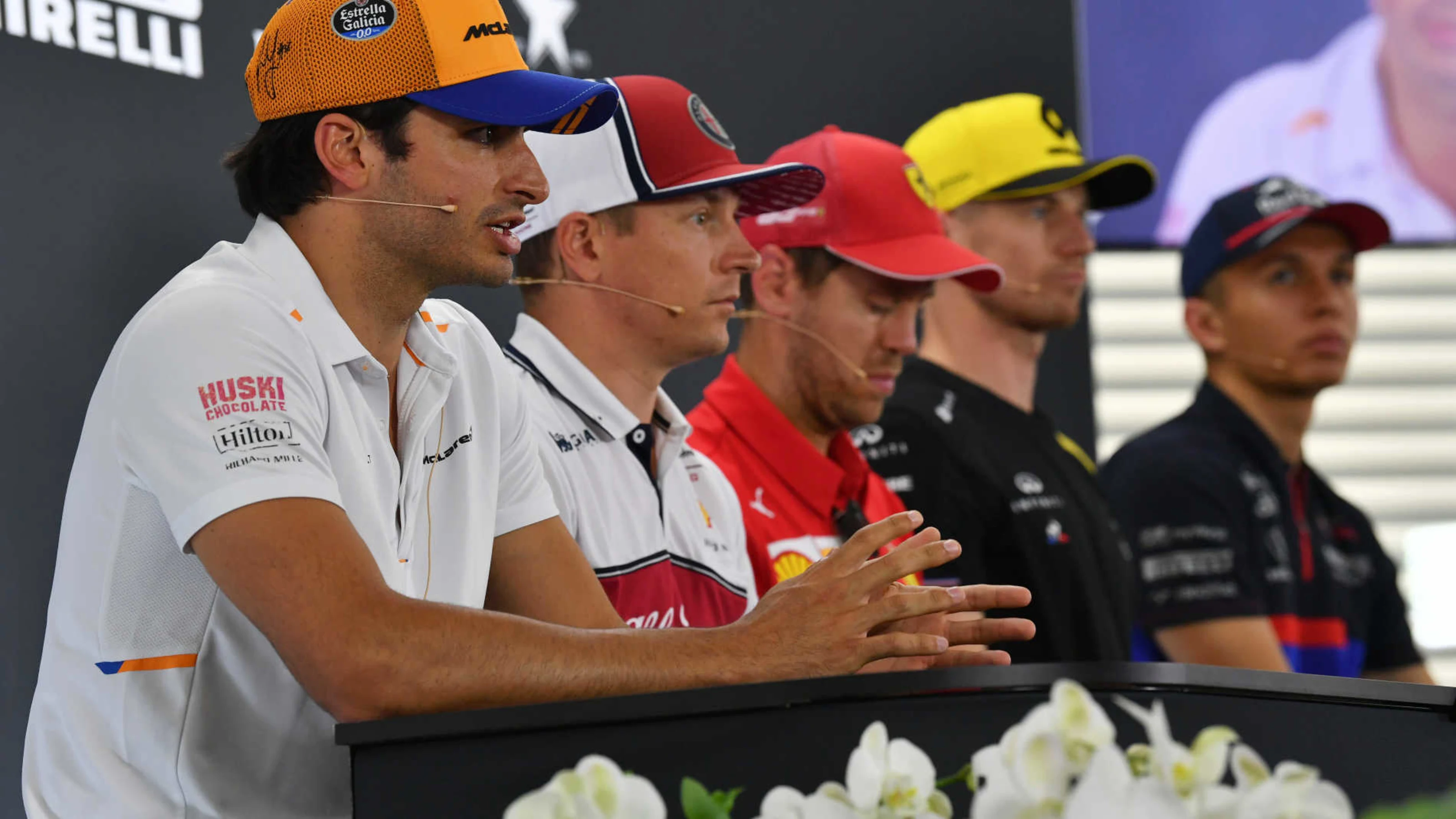 HOCKENHEIMRING, GERMANY - JULY 25: Carlos Sainz Jr, McLaren, Kimi Raikkonen, Alfa Romeo Racing,