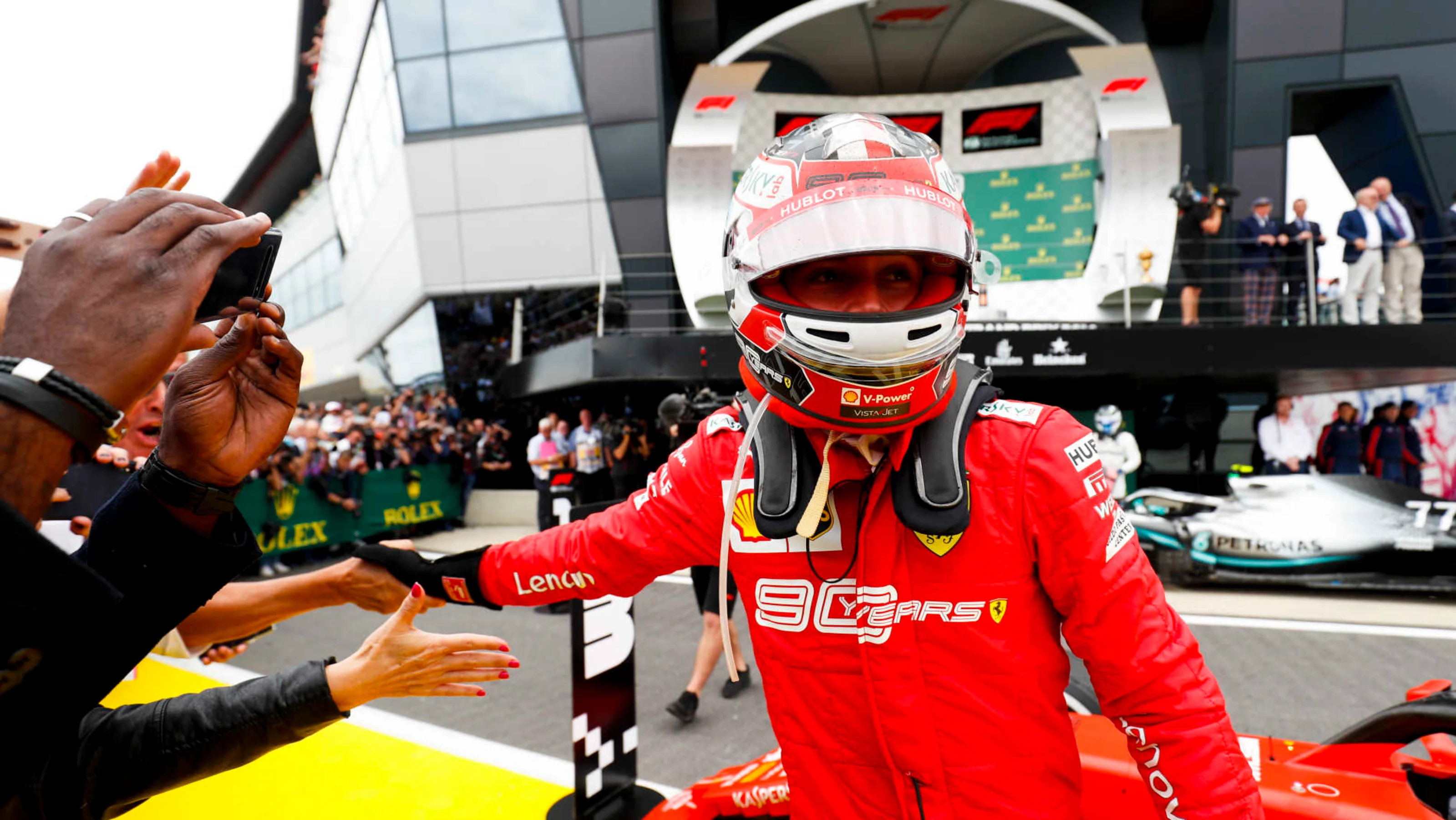 SILVERSTONE, UNITED KINGDOM - JULY 14: Charles Leclerc, Ferrari in Parc Ferme during the British GP