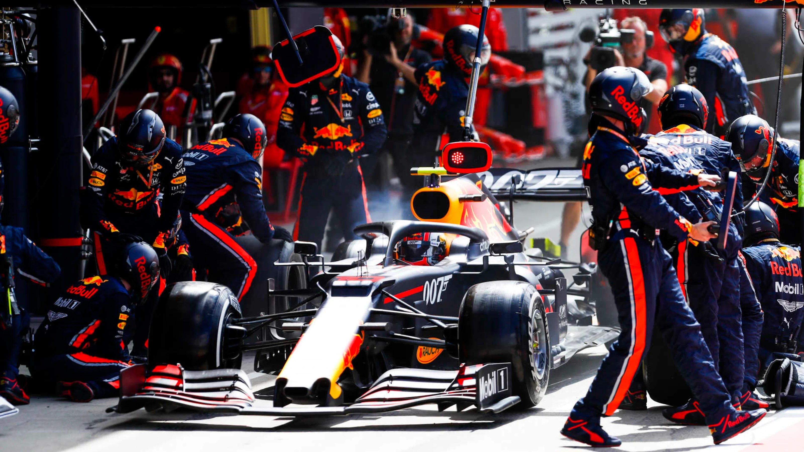 SILVERSTONE, UNITED KINGDOM - JULY 14: Pierre Gasly, Red Bull Racing RB15, makes a pit stop during