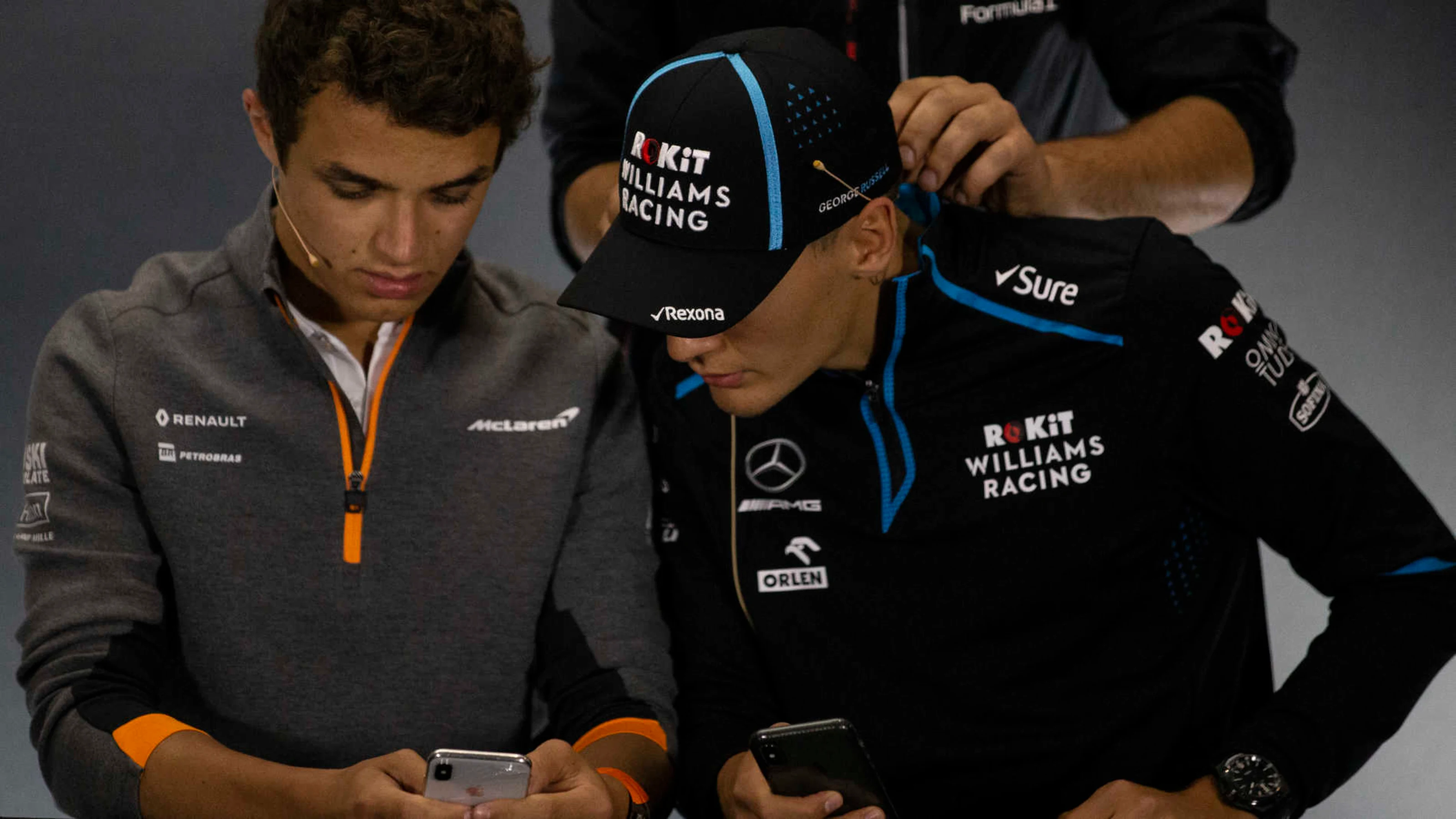 SILVERSTONE, UNITED KINGDOM - JULY 11: Lando Norris, McLaren and George Russell, Williams Racing In