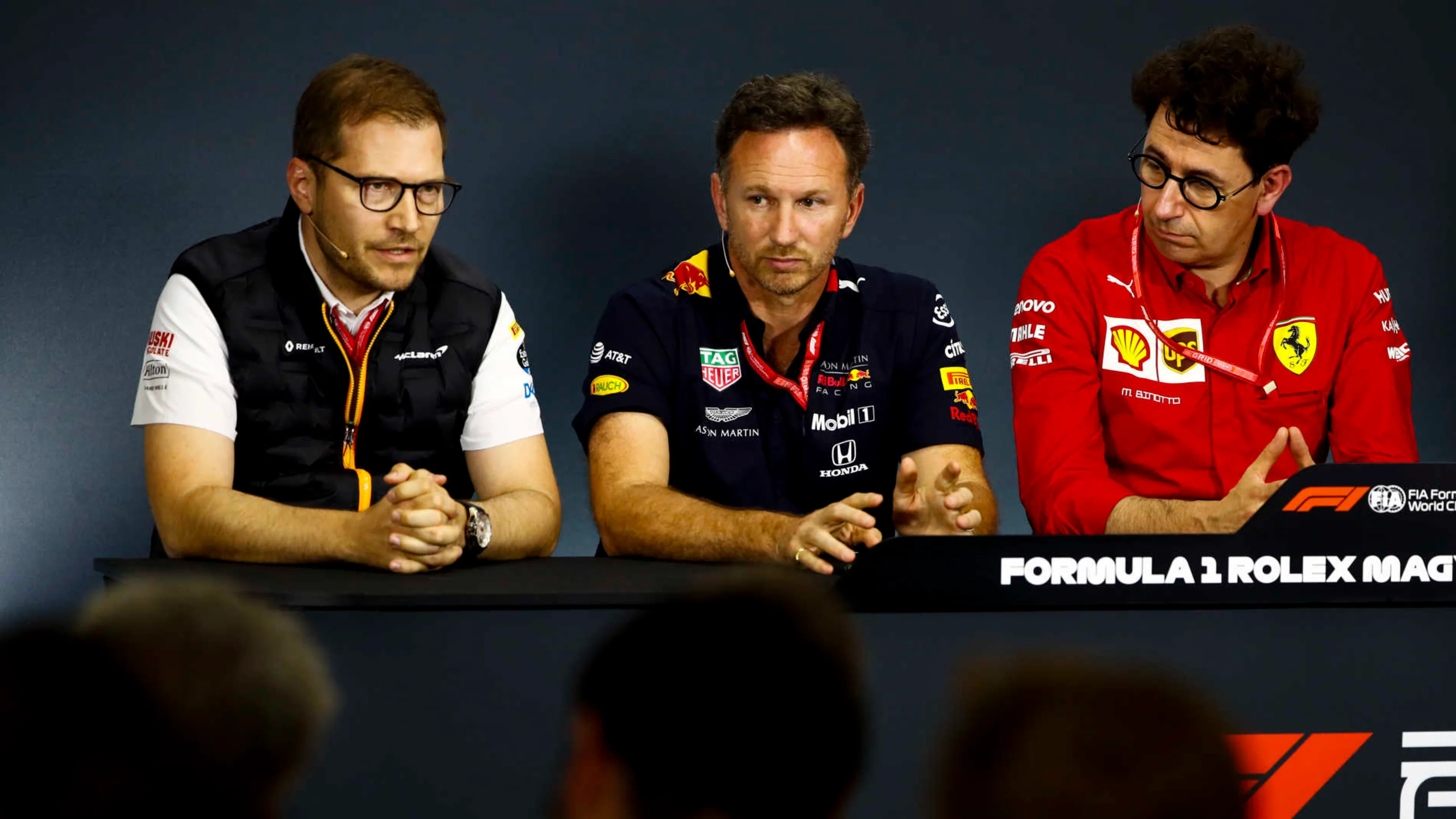 HUNGARORING, HUNGARY - AUGUST 02: Andreas Seidl, Team Principal, McLaren, Christian Horner, Team
