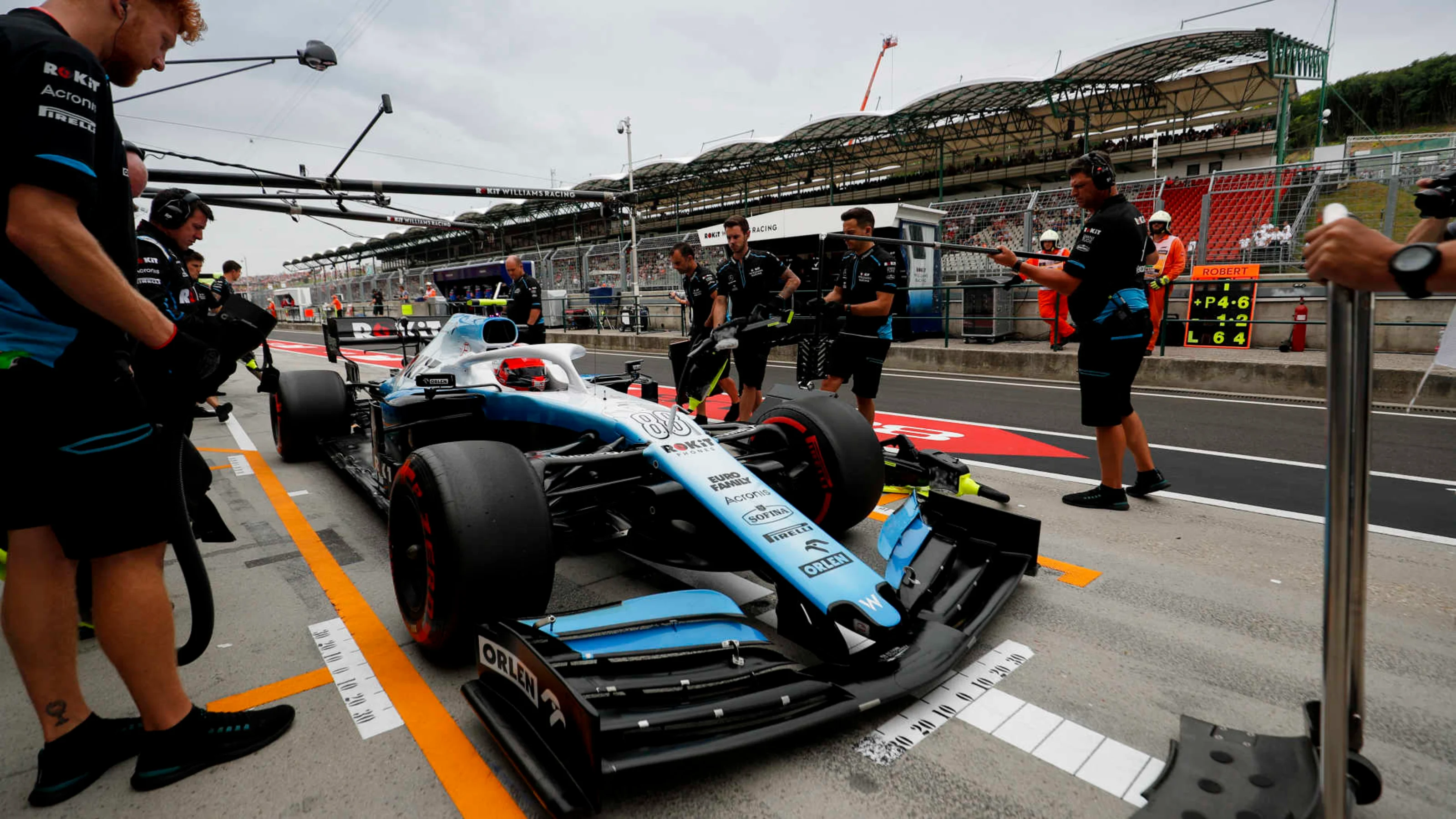 HUNGARORING, HUNGARY - AUGUST 02: Robert Kubica, Williams FW42, in the pit lane during the
