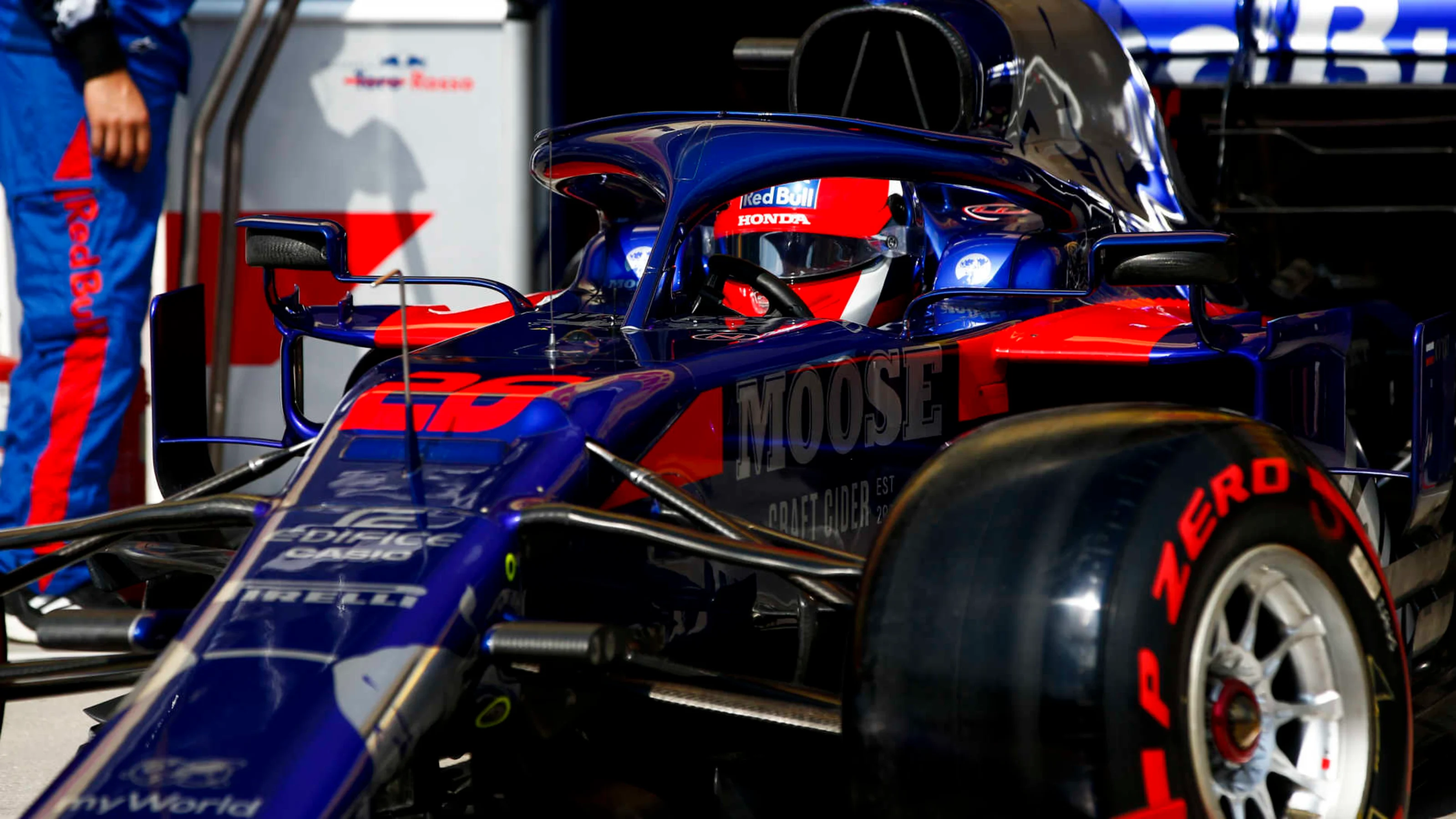 HUNGARORING, HUNGARY - AUGUST 03: Daniil Kvyat, Toro Rosso STR14, leaves the garage during the