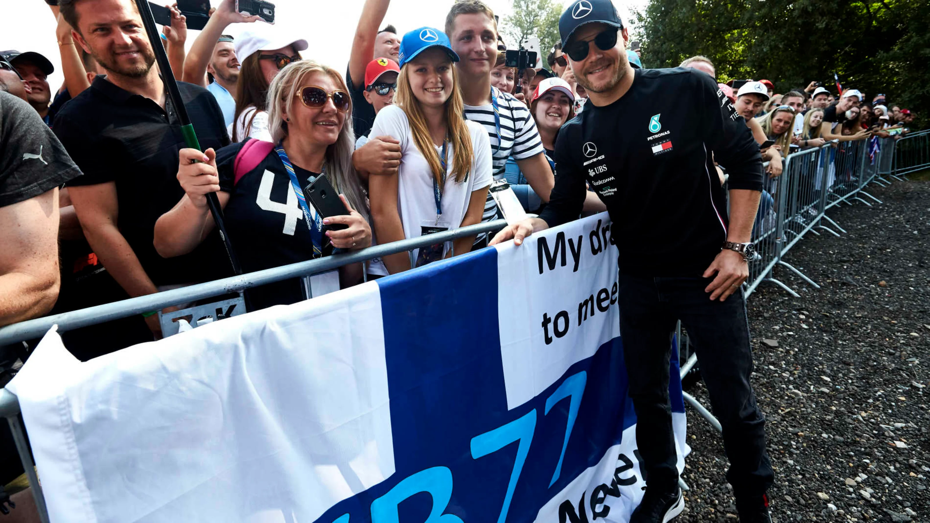 HUNGARORING, HUNGARY - AUGUST 03: Fans meet Valtteri Bottas, Mercedes AMG F1 during the Hungarian