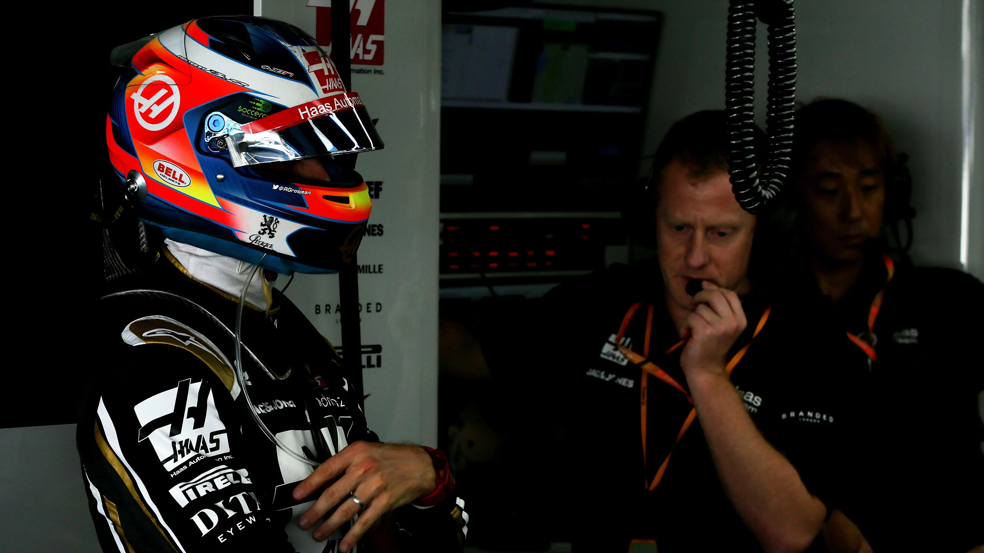 SUZUKA, JAPAN - OCTOBER 13: Romain Grosjean of France and Haas F1 prepares to drive in the garage