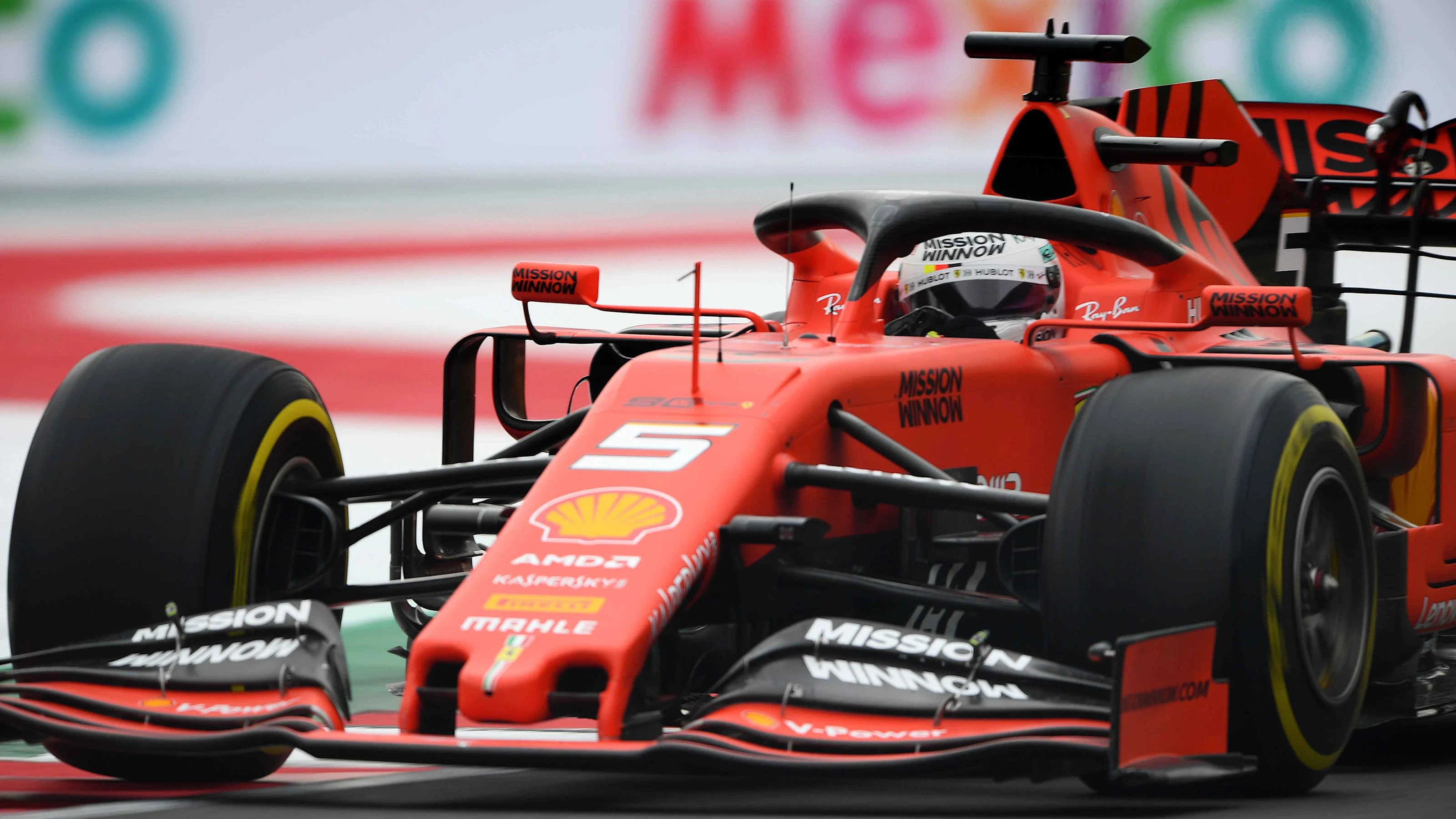MEXICO CITY, MEXICO - OCTOBER 25: Sebastian Vettel of Germany driving the (5) Scuderia Ferrari SF90