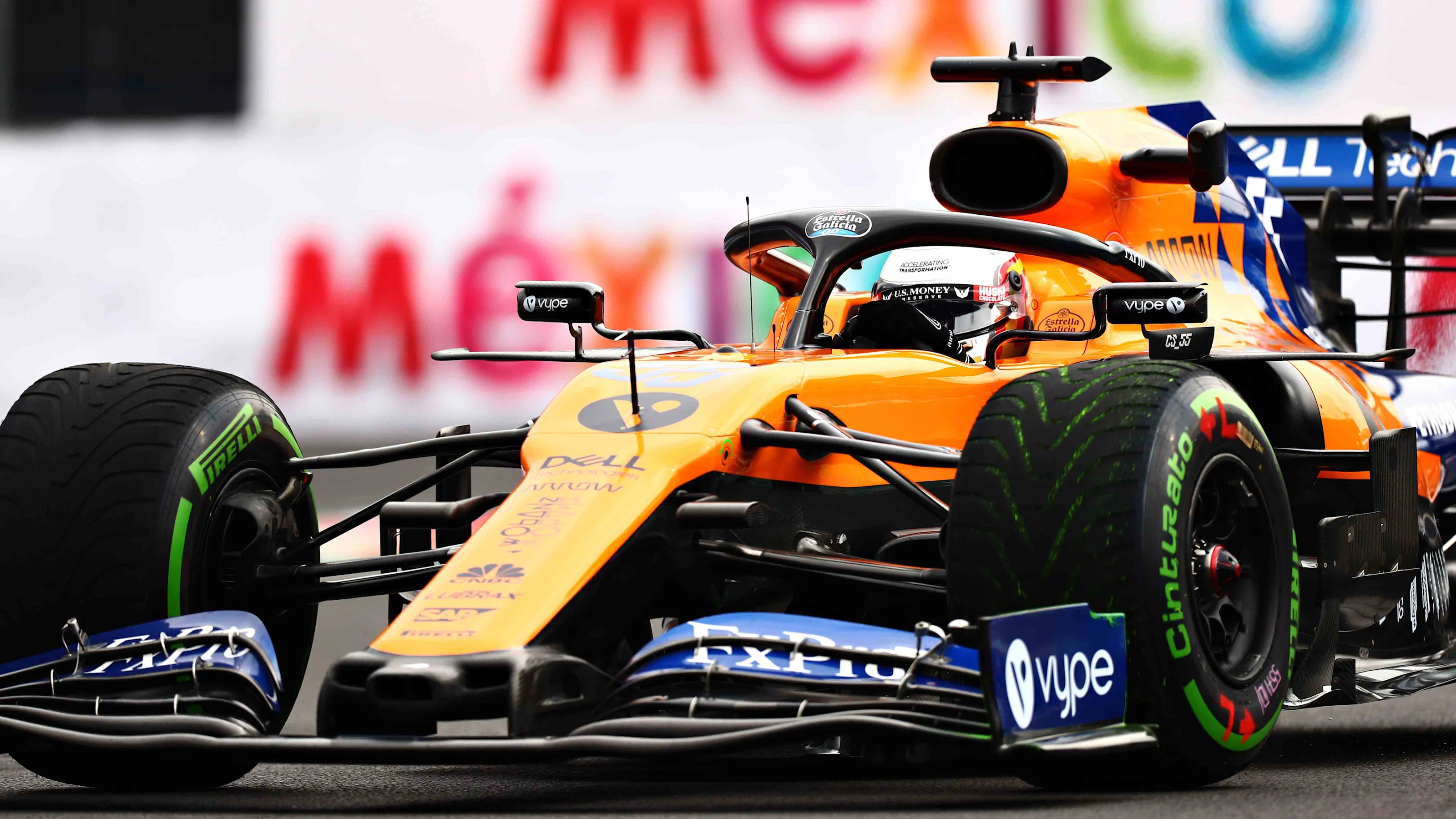 MEXICO CITY, MEXICO - OCTOBER 25: Carlos Sainz of Spain driving the (55) McLaren F1 Team MCL34