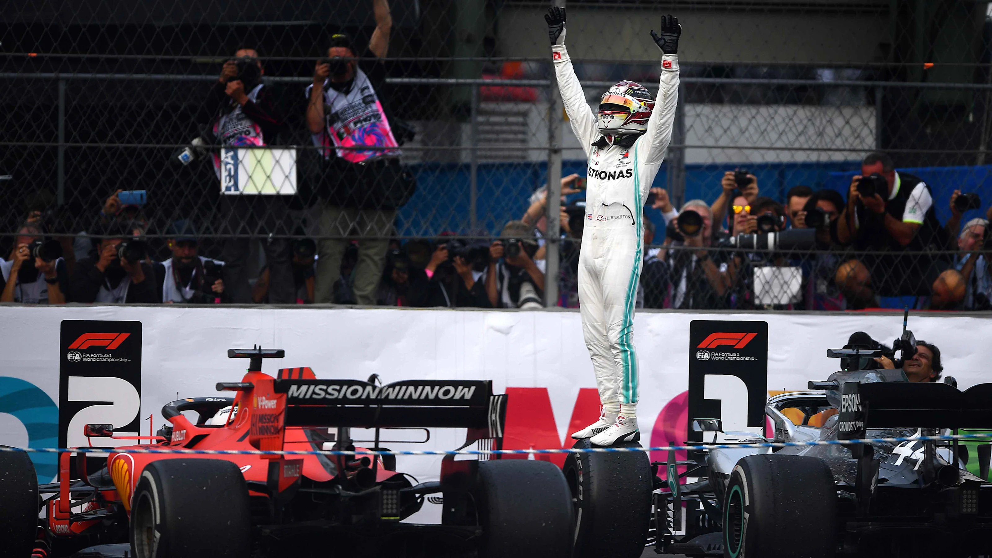 MEXICO CITY, MEXICO - OCTOBER 27: Race winner Lewis Hamilton of Great Britain and Mercedes GP