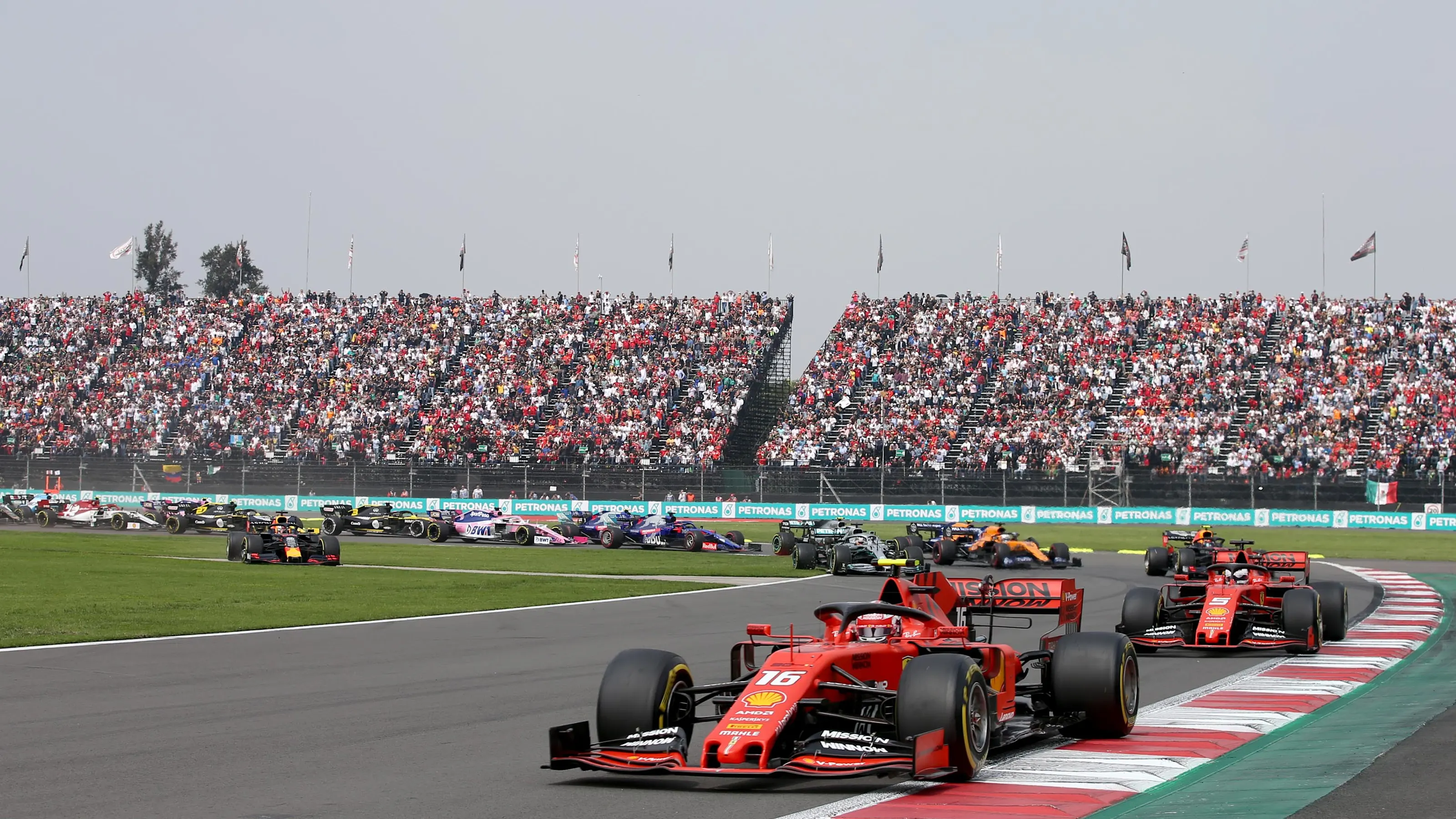 MEXICO CITY, MEXICO - OCTOBER 27: Charles Leclerc of Monaco driving the (16) Scuderia Ferrari SF90