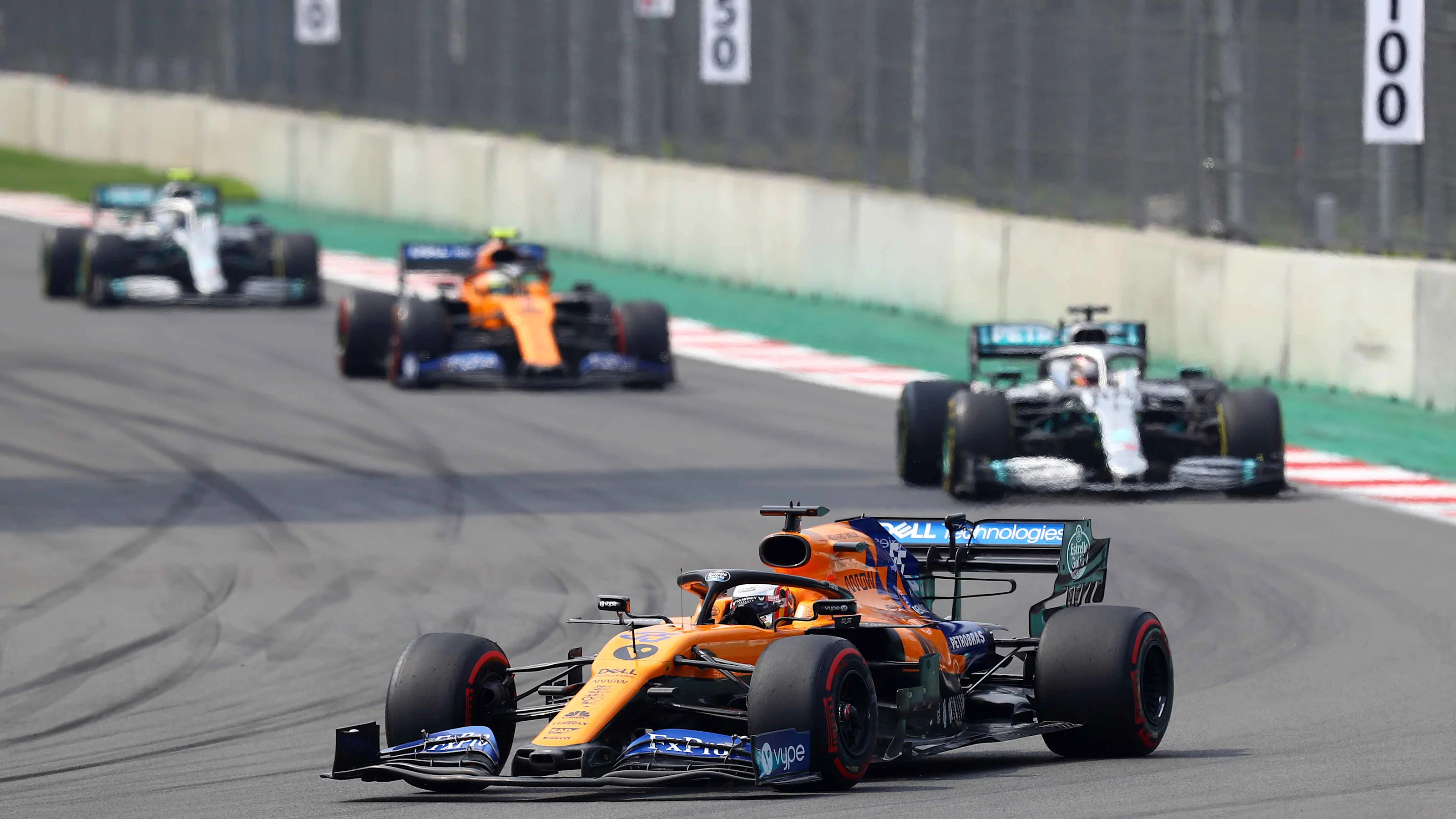 MEXICO CITY, MEXICO - OCTOBER 27: Carlos Sainz of Spain driving the (55) McLaren F1 Team MCL34