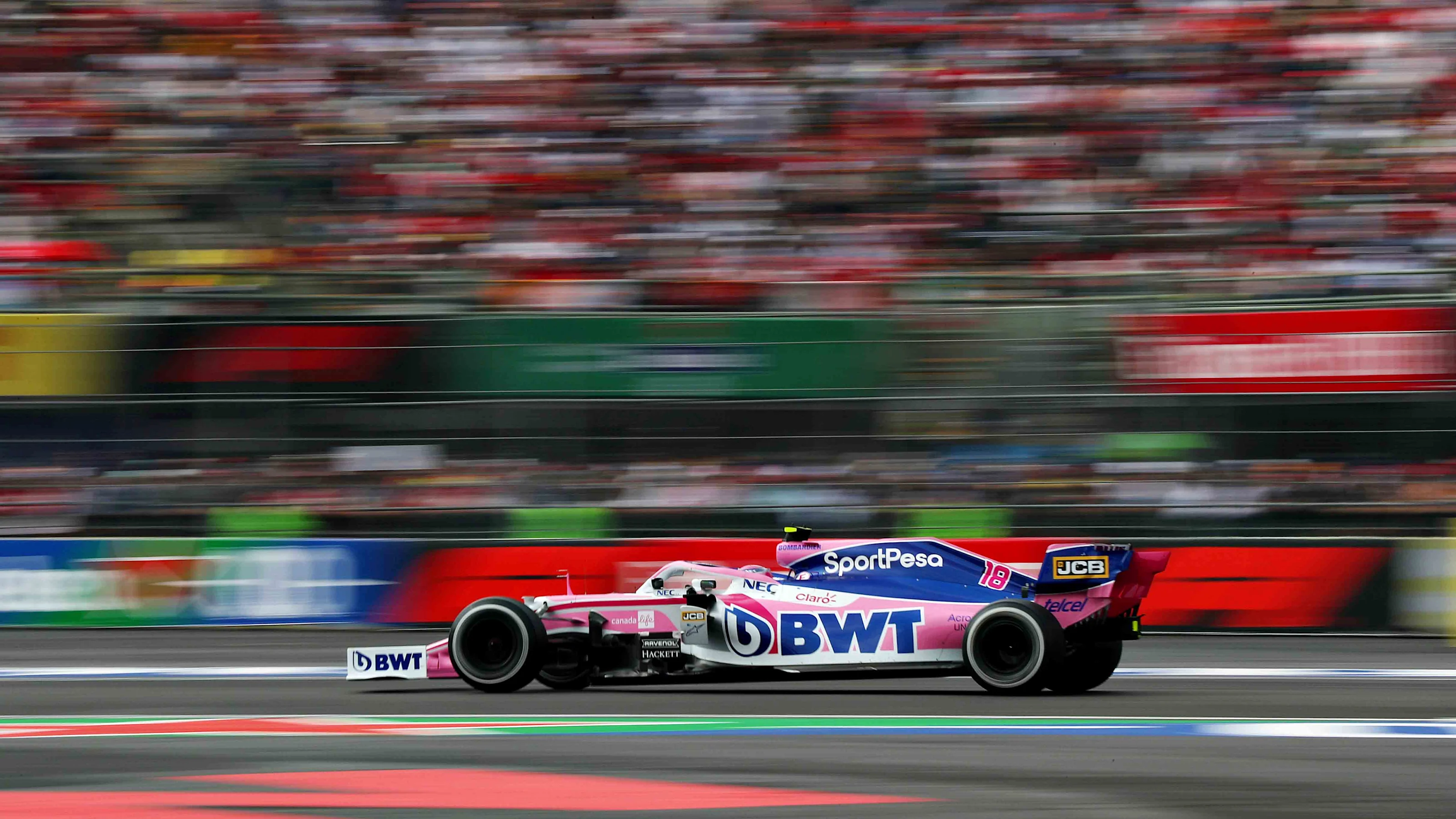 MEXICO CITY, MEXICO - OCTOBER 27: Lance Stroll of Canada driving the (18) Racing Point RP19