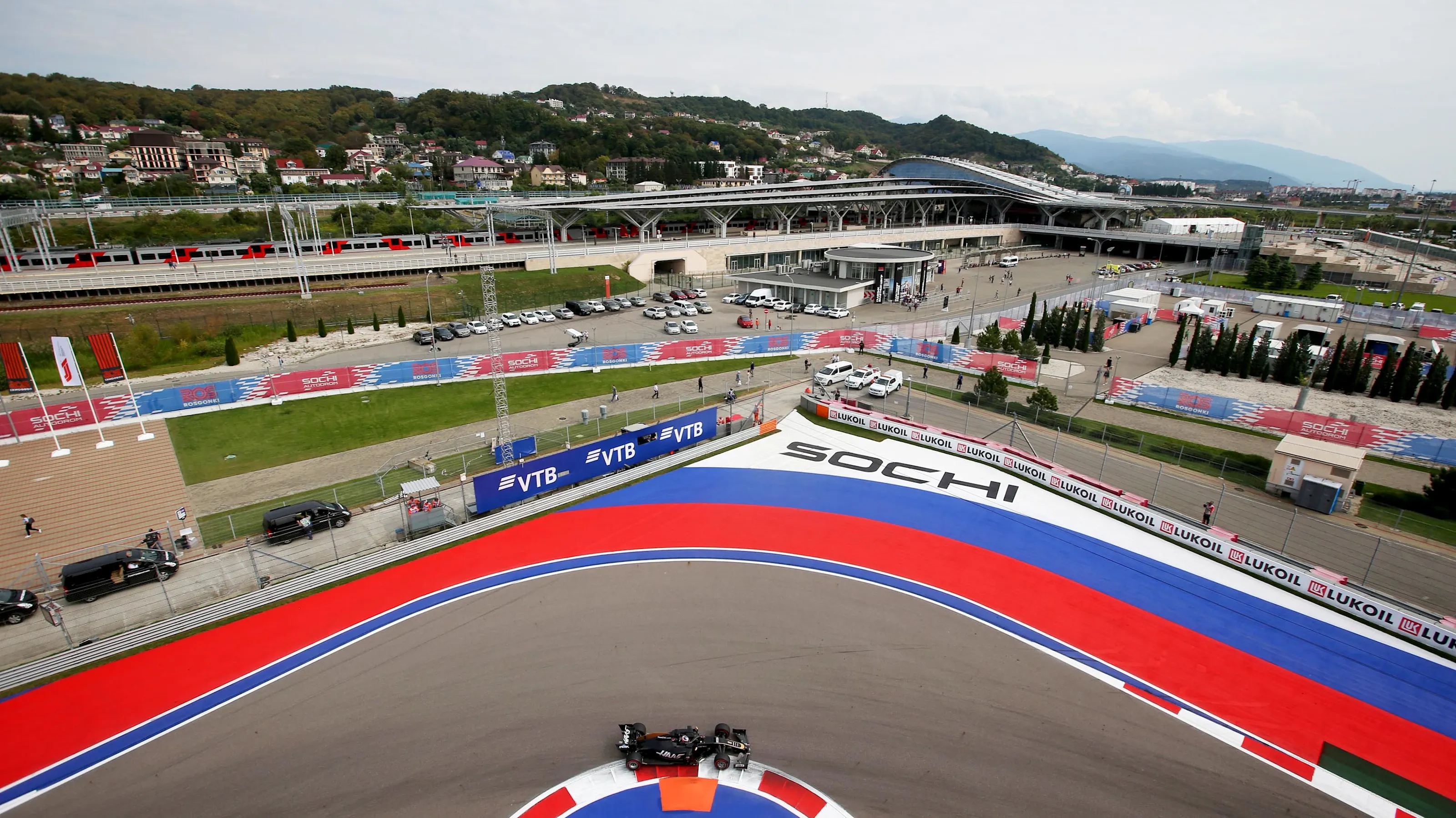 SOCHI, RUSSIA - SEPTEMBER 27: Romain Grosjean of France driving the (8) Haas F1 Team VF-19 Ferrari
