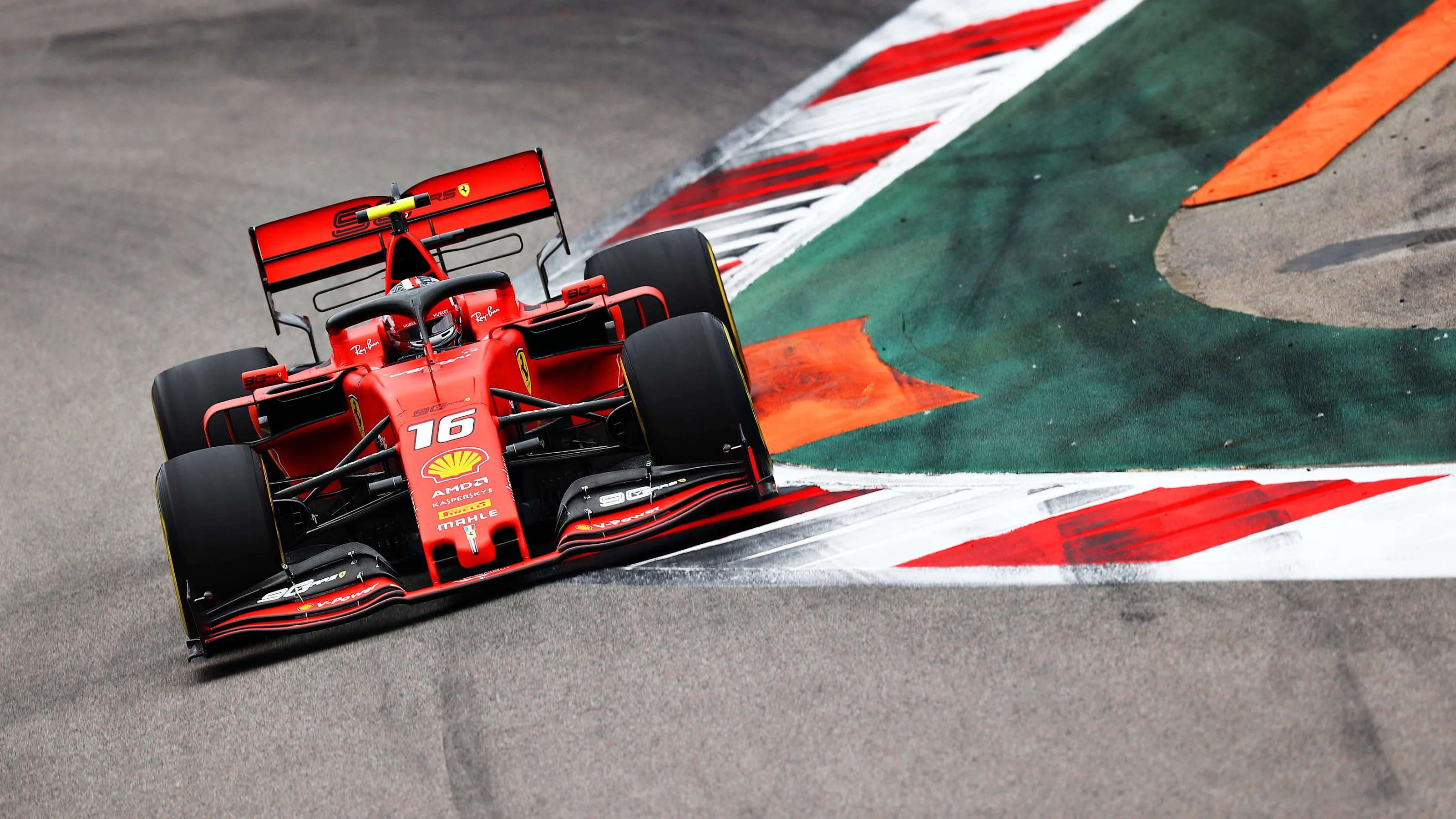 SOCHI, RUSSIA - SEPTEMBER 27: Charles Leclerc of Monaco driving the (16) Scuderia Ferrari SF90 on